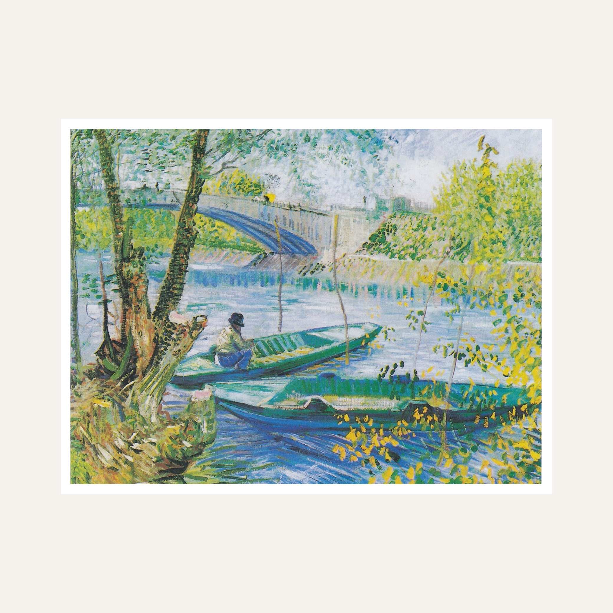 Scenery Painting for Living Room – Van Gogh Fishing in Spring | River Nature Wall Art 6 : 5 Horizontal Premium Wall Art Canvas by MeriDeewar