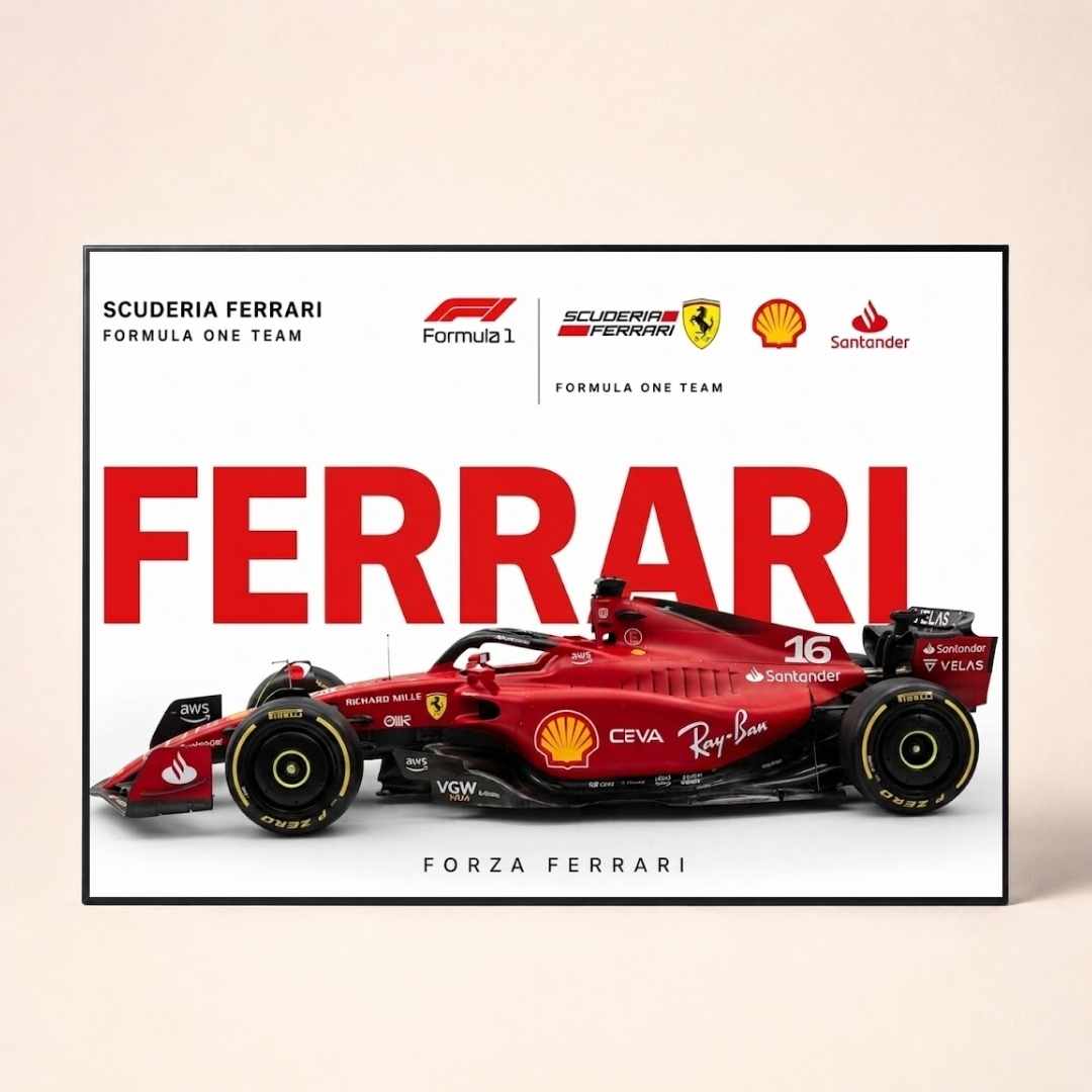 "Scuderia Ferrari F1" Racing Car Automotive Poster | Horizontal Borderless Art Frame Poster Premium Wall Art Canvas by MeriDeewar