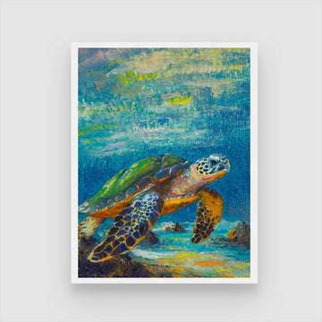 Sea Turtle Abstract Painting - Modern Art by MeriDeewar 3 : 4 Vertical New Premium Wall Art Canvas by MeriDeewar