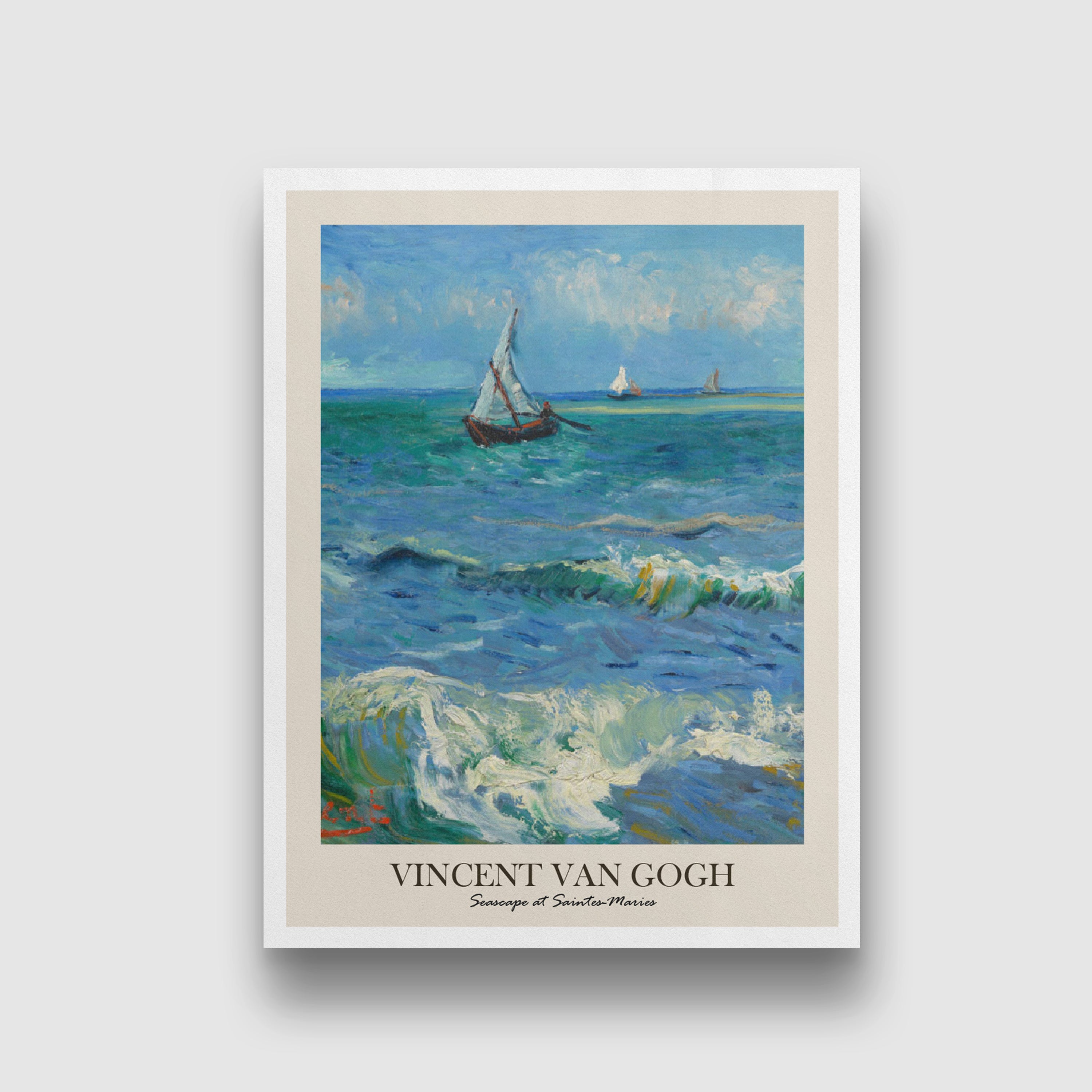 Seascape at Saintes-Maries Painting by Vincent van Gogh 3 : 4 Vertical New Premium Wall Art Canvas by MeriDeewar