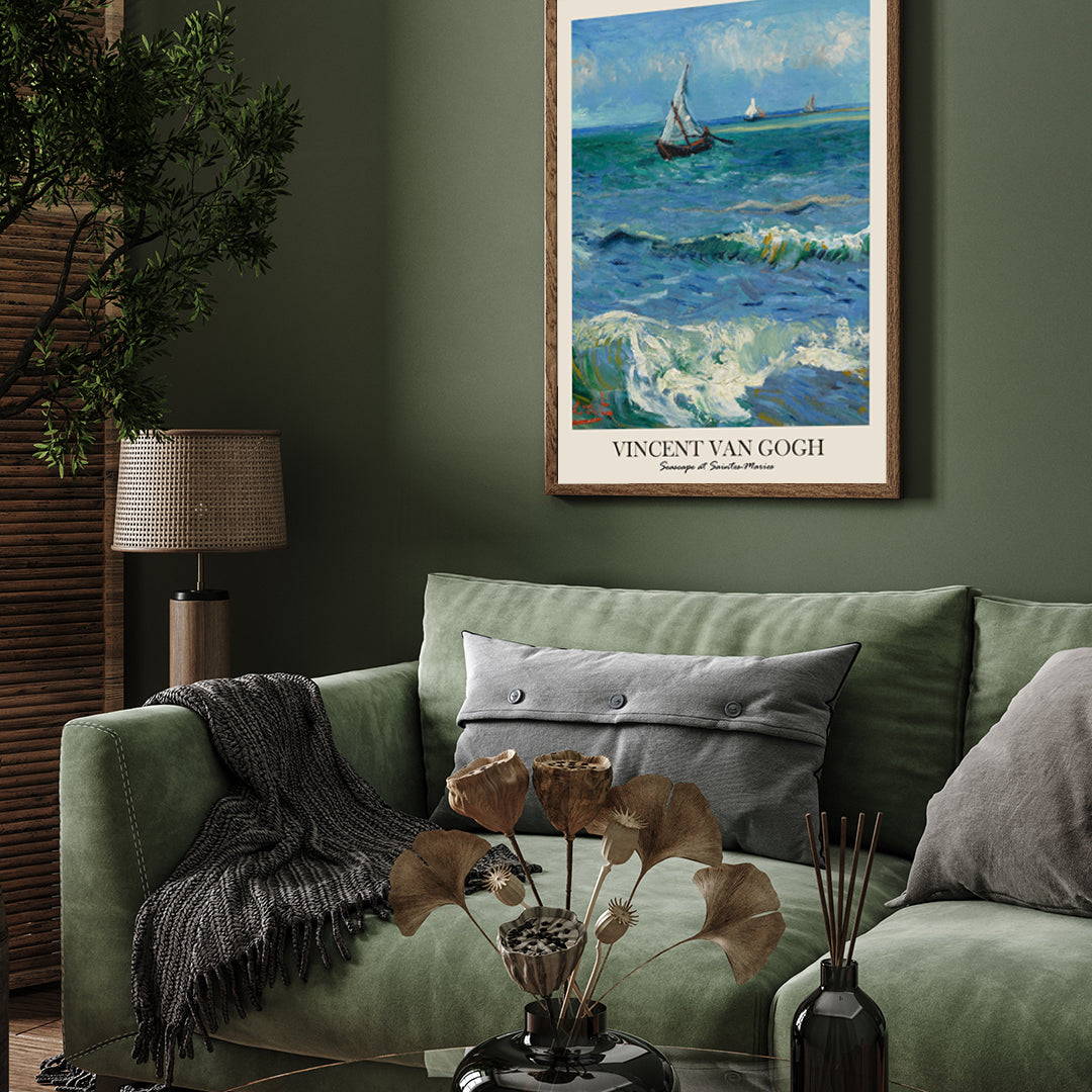 Seascape at Saintes-Maries Painting by Vincent van Gogh 3 : 4 Vertical New Premium Wall Art Canvas by MeriDeewar