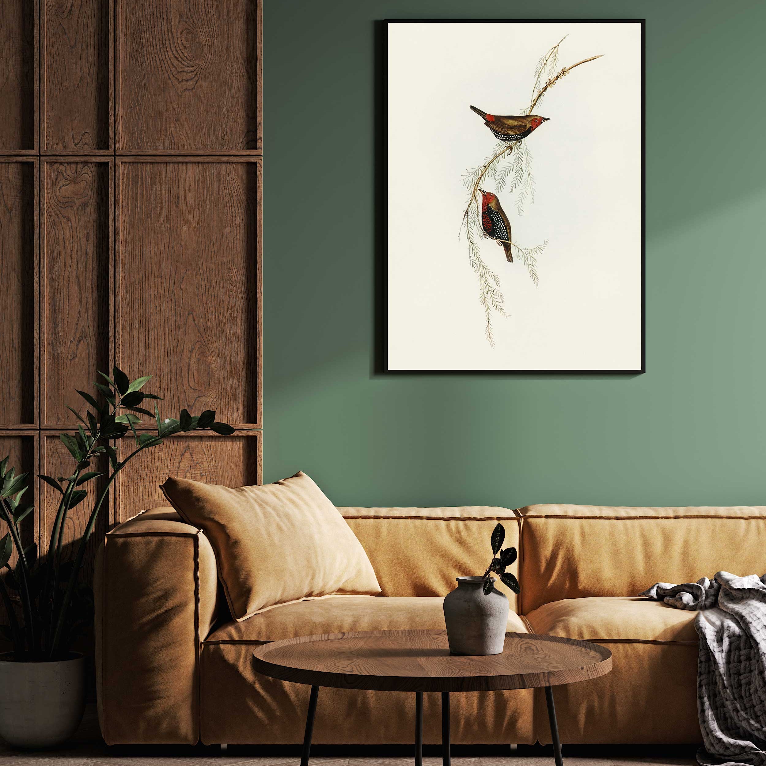 Serene Bird and Botanical Canvas Art: Add Natural Beauty 2 : 3 Vertical Premium Wall Art Canvas by MeriDeewar