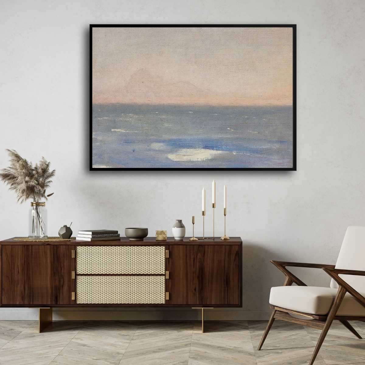 Serene Impressionist Ocean Seascape Oil Painting | Horizontal Framed Print 4 : 3 Horizontal Premium Wall Art Canvas by MeriDeewar