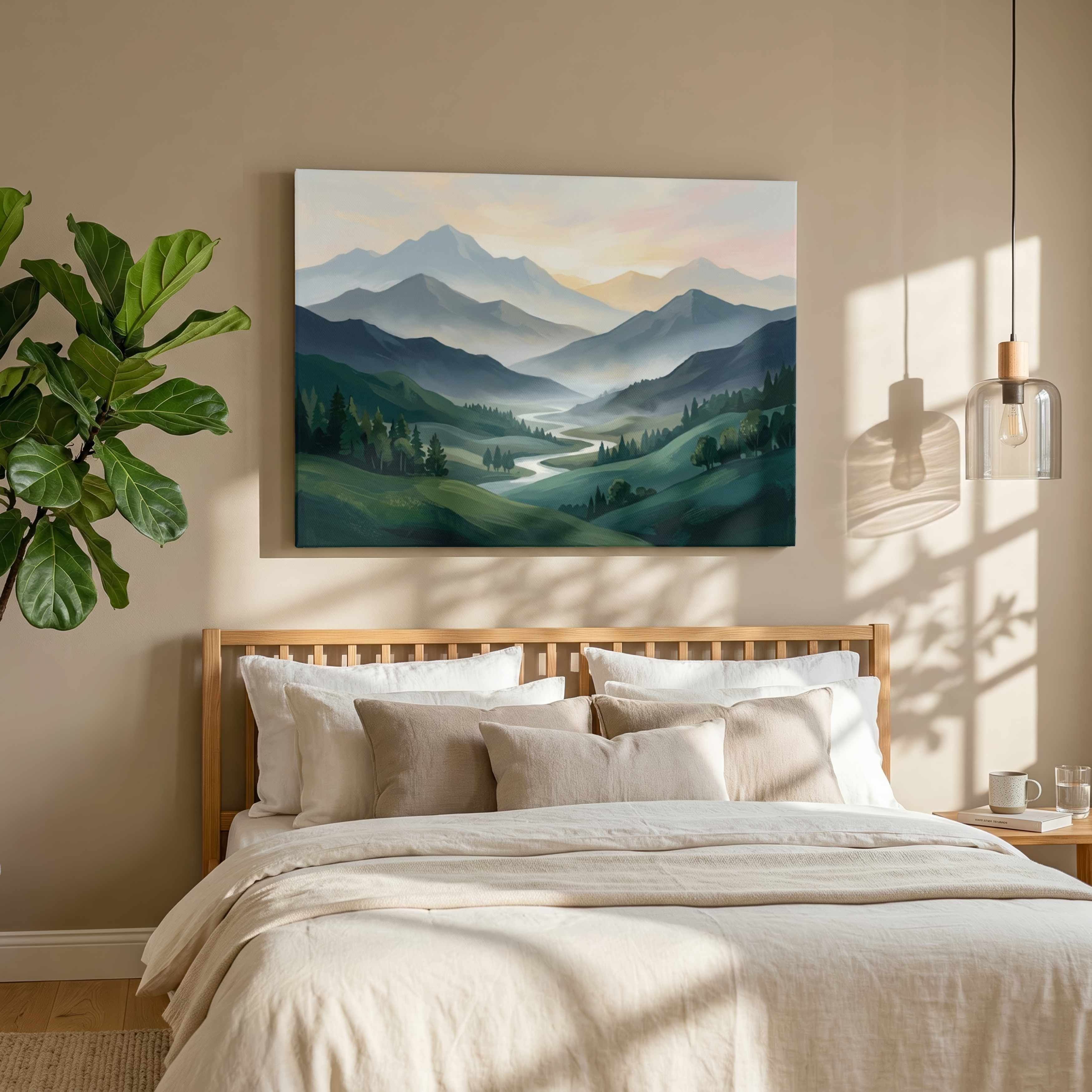 "Serene Mountain Valley" Modern Abstract Landscape Giclée Print | Wall Art 3 : 4 Horizontal New Premium Wall Art Canvas by MeriDeewar