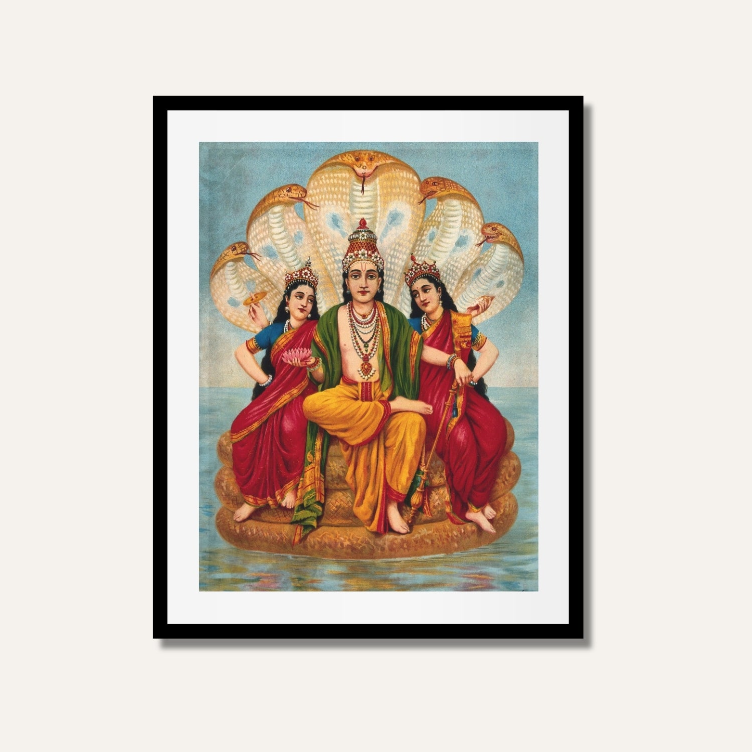 Seshnarayan Painting | Raja Ravi Varma | Vishnu on Sheshnag | MeriDeewar 2 : 3 Vertical Premium Wall Art Canvas by MeriDeewar
