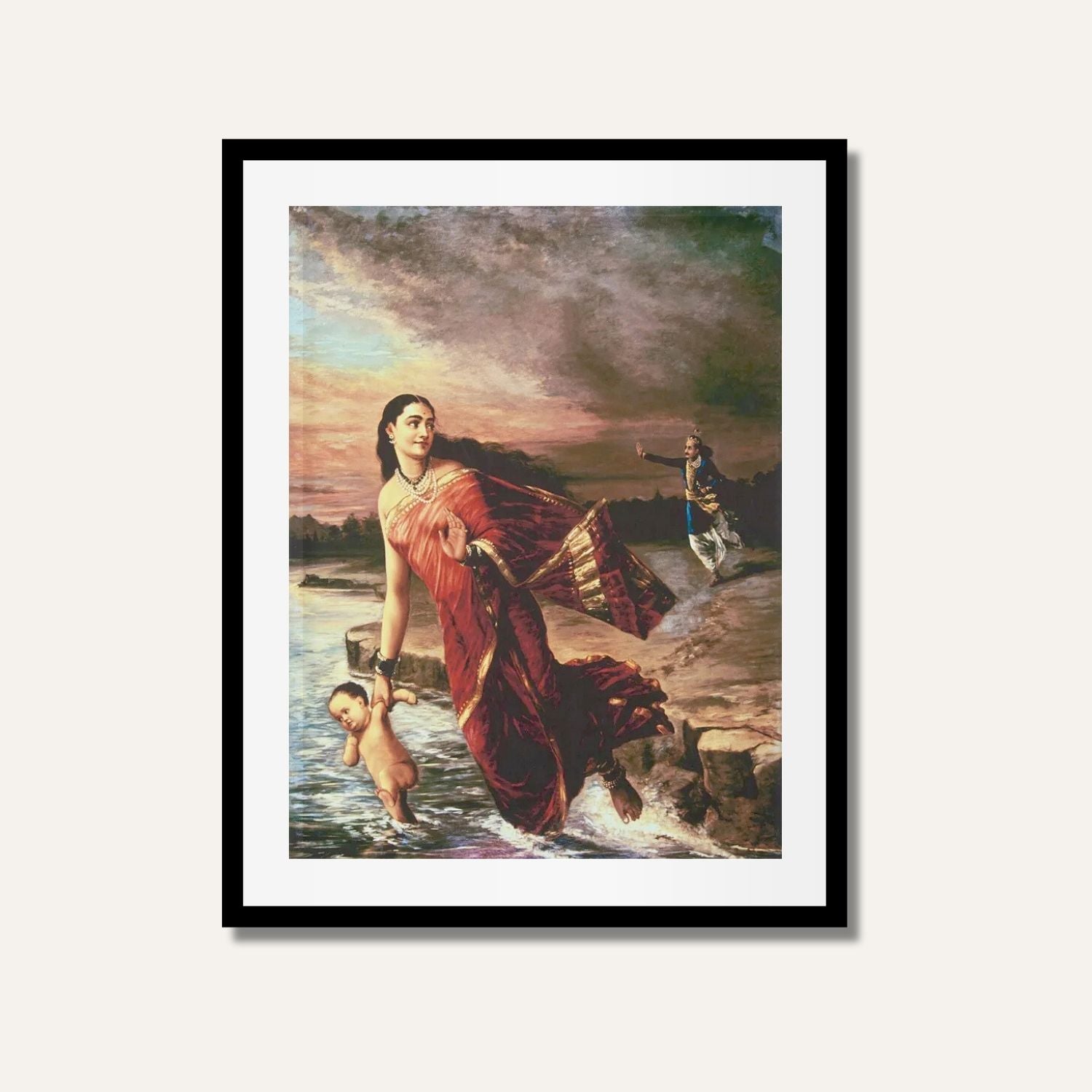 Shantanu and Ganga by Raja Ravi Varma | Mahabharata Wall Art 4 X 5.5 Vertical Premium Wall Art Canvas by MeriDeewar
