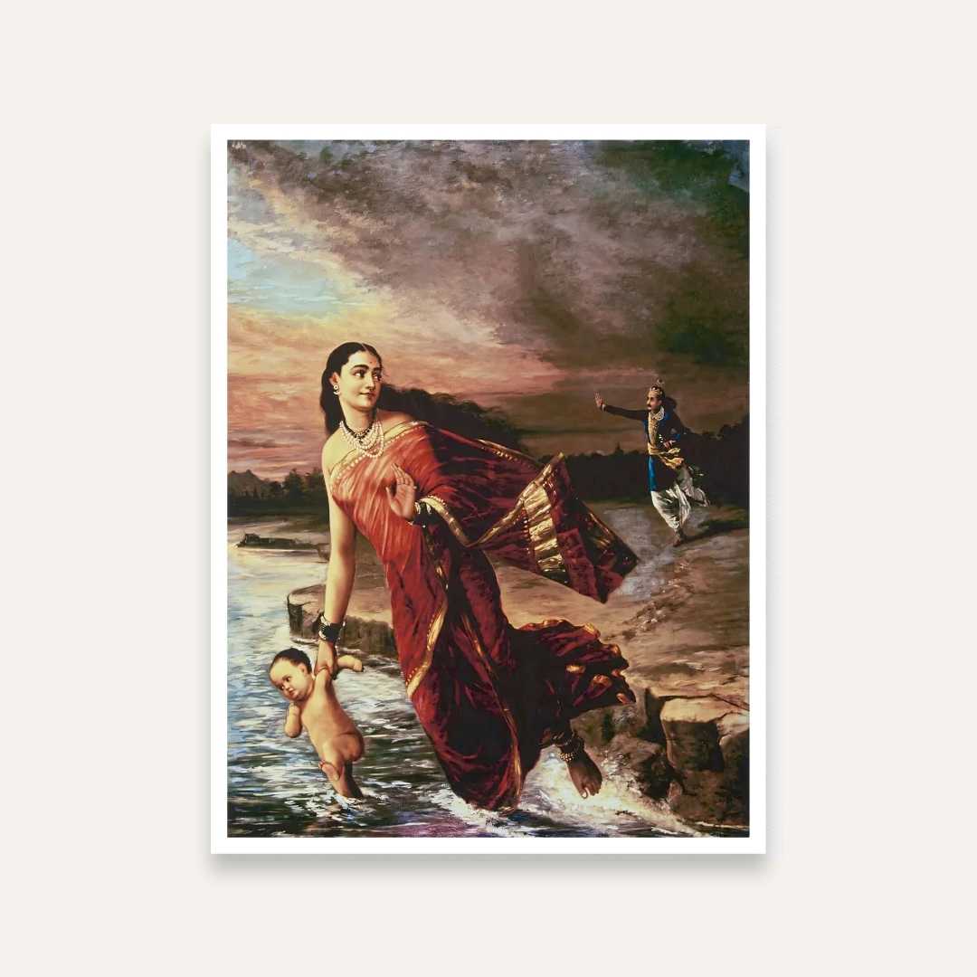 Shantanu and Ganga Painting by Raja Ravi Varma | Mahabharata Wall Art for Living Room 3 : 4 Vertical Premium Wall Art Canvas by MeriDeewar
