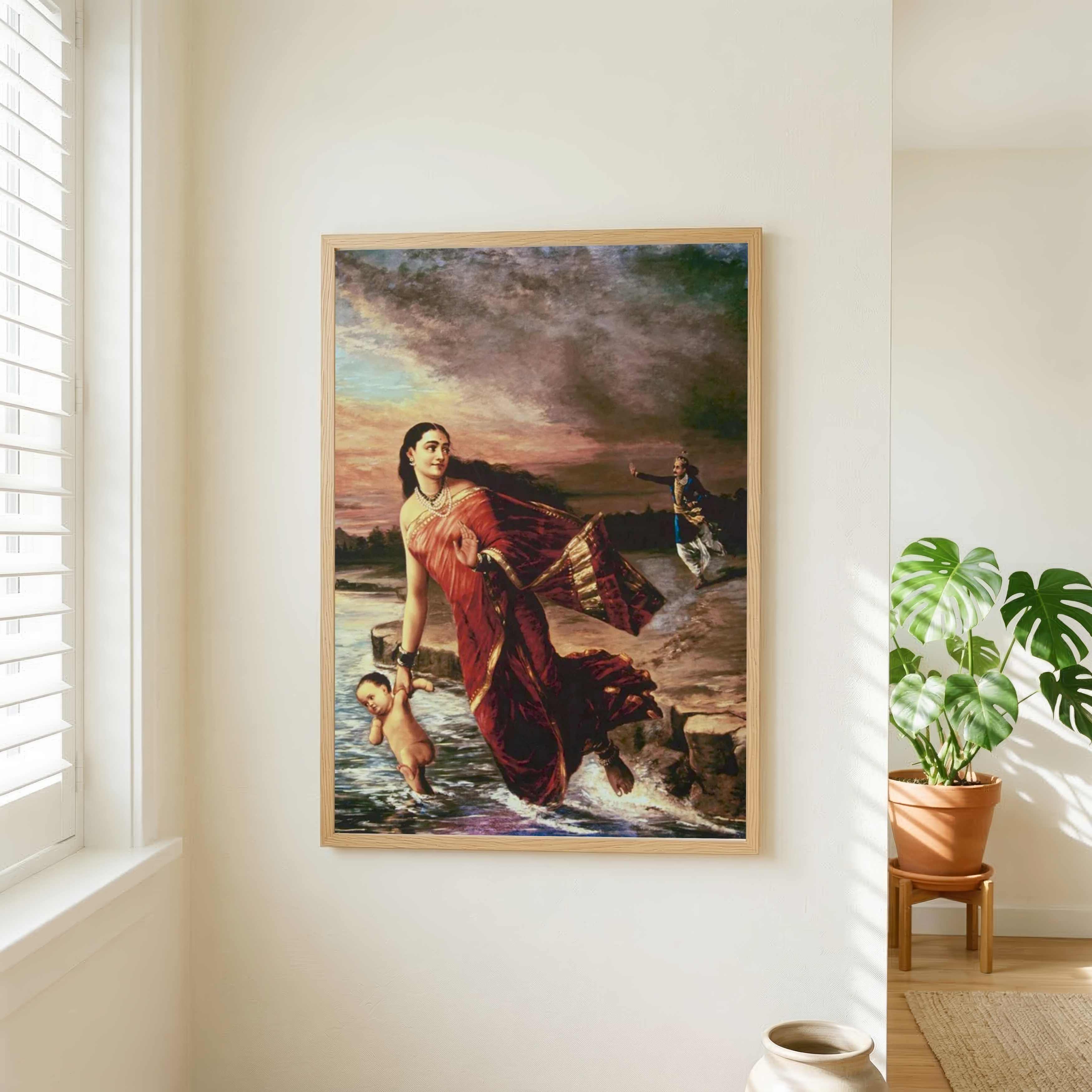 Shantanu and Ganga Painting by Raja Ravi Varma | Mahabharata Wall Art for Living Room 3 : 4 Vertical Premium Wall Art Canvas by MeriDeewar