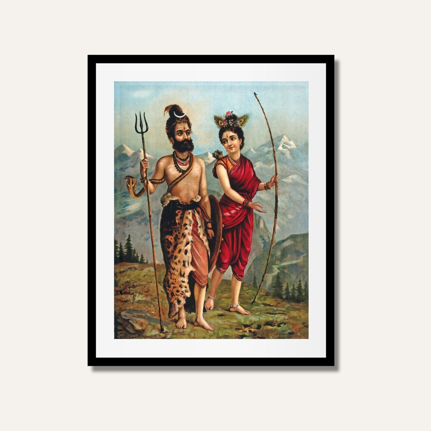Shiva as a Kirat Painting | Raja Ravi Varma Art | MeriDeewar 2 : 3 Vertical Premium Wall Art Canvas by MeriDeewar