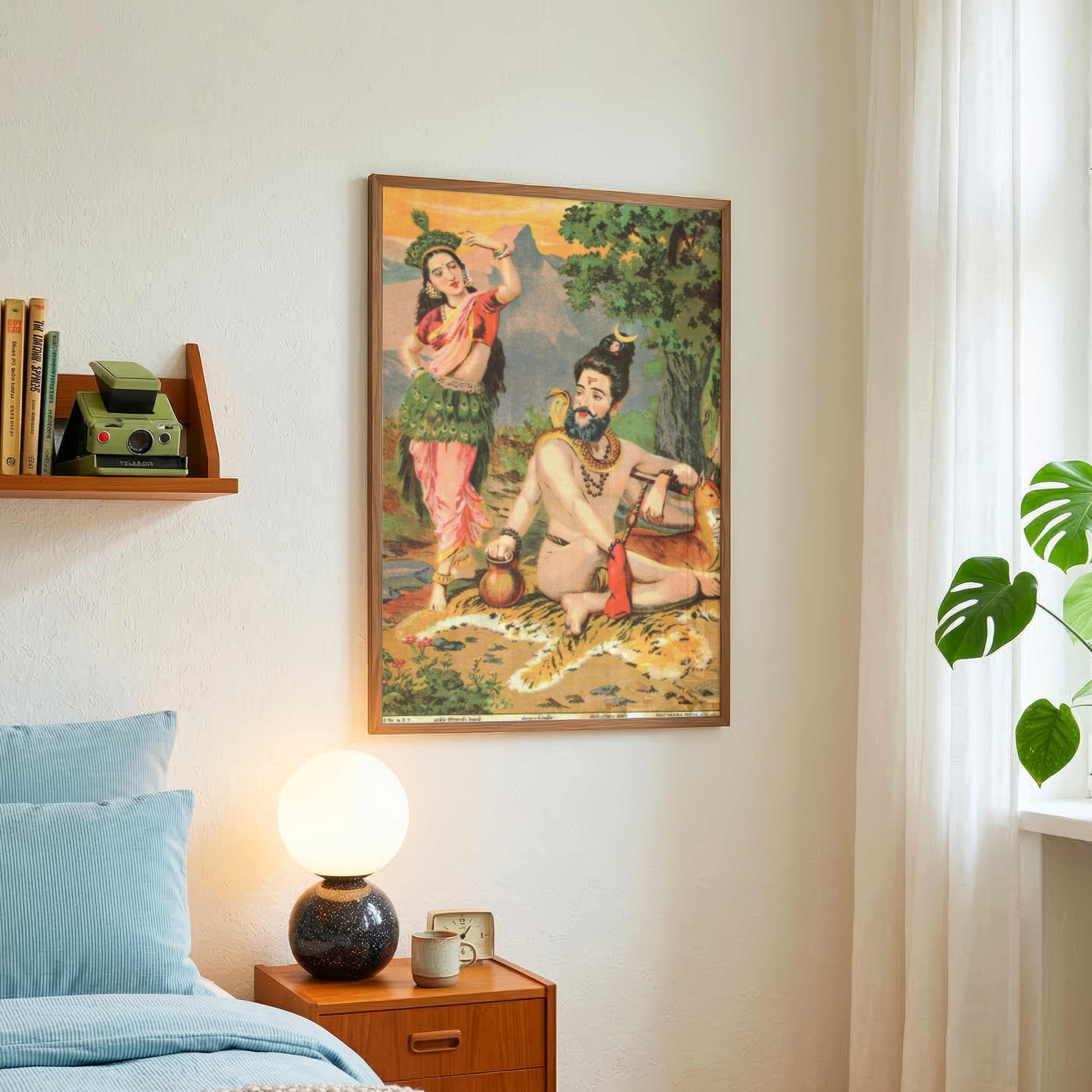 Shiva Parvati Painting for Home | Raja Ravi Varma Shankar Bhili Spiritual Wall Art 2 : 3 Vertical Premium Wall Art Canvas by MeriDeewar