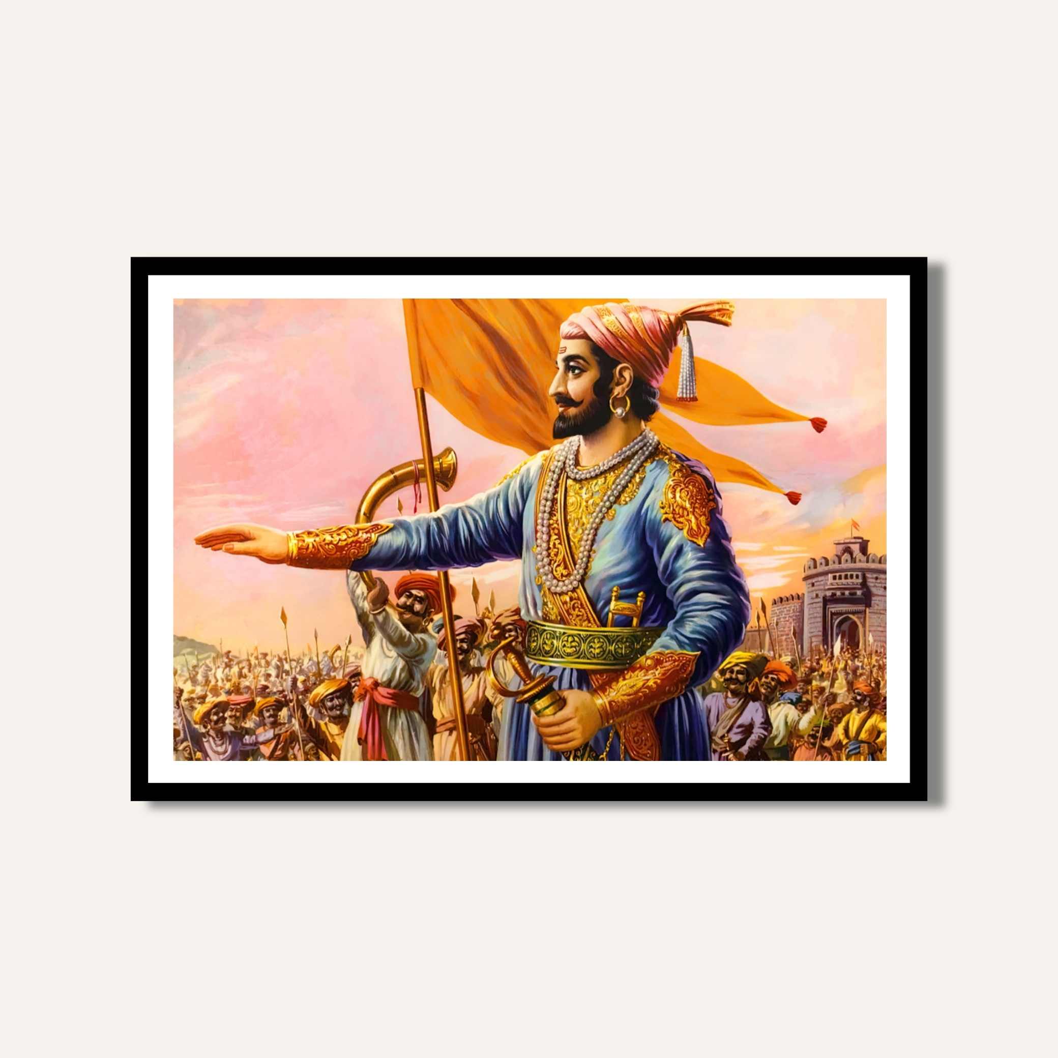 Shivaji Maharaj Painting for Living Room | Hindavi Swarajya Wall Art | MeriDeewar 3 : 2 Horizontal Premium Wall Art Canvas by MeriDeewar