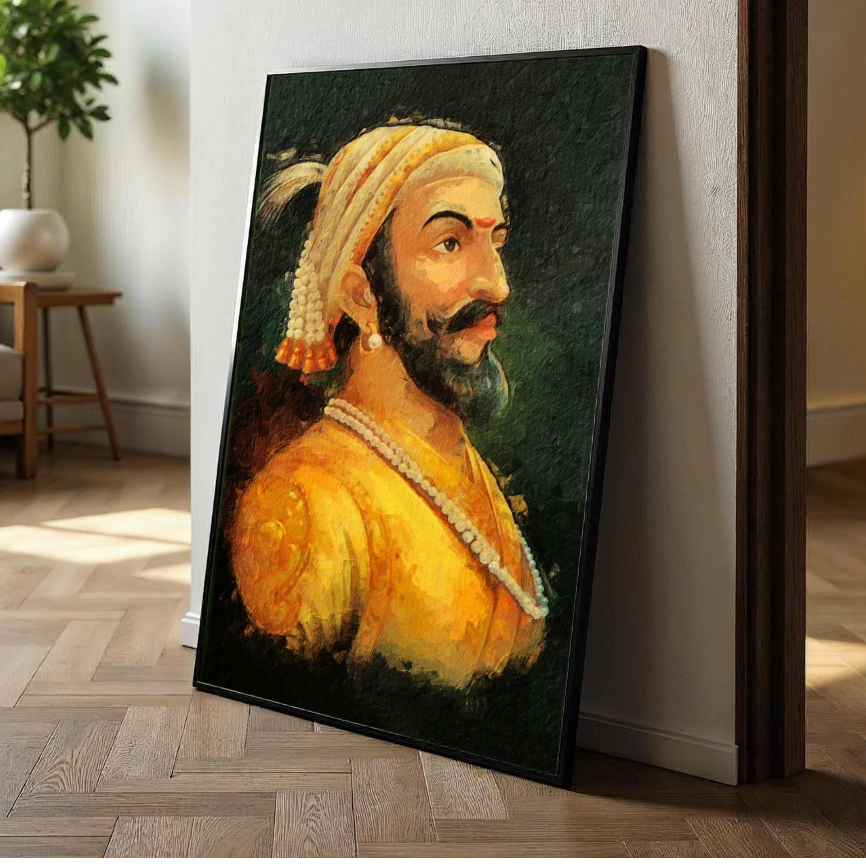 Shivaji Maharaj Painting for Living Room | Historic Maratha King Wall Art by MeriDeewar 2 : 3 Vertical Premium Wall Art Canvas by MeriDeewar