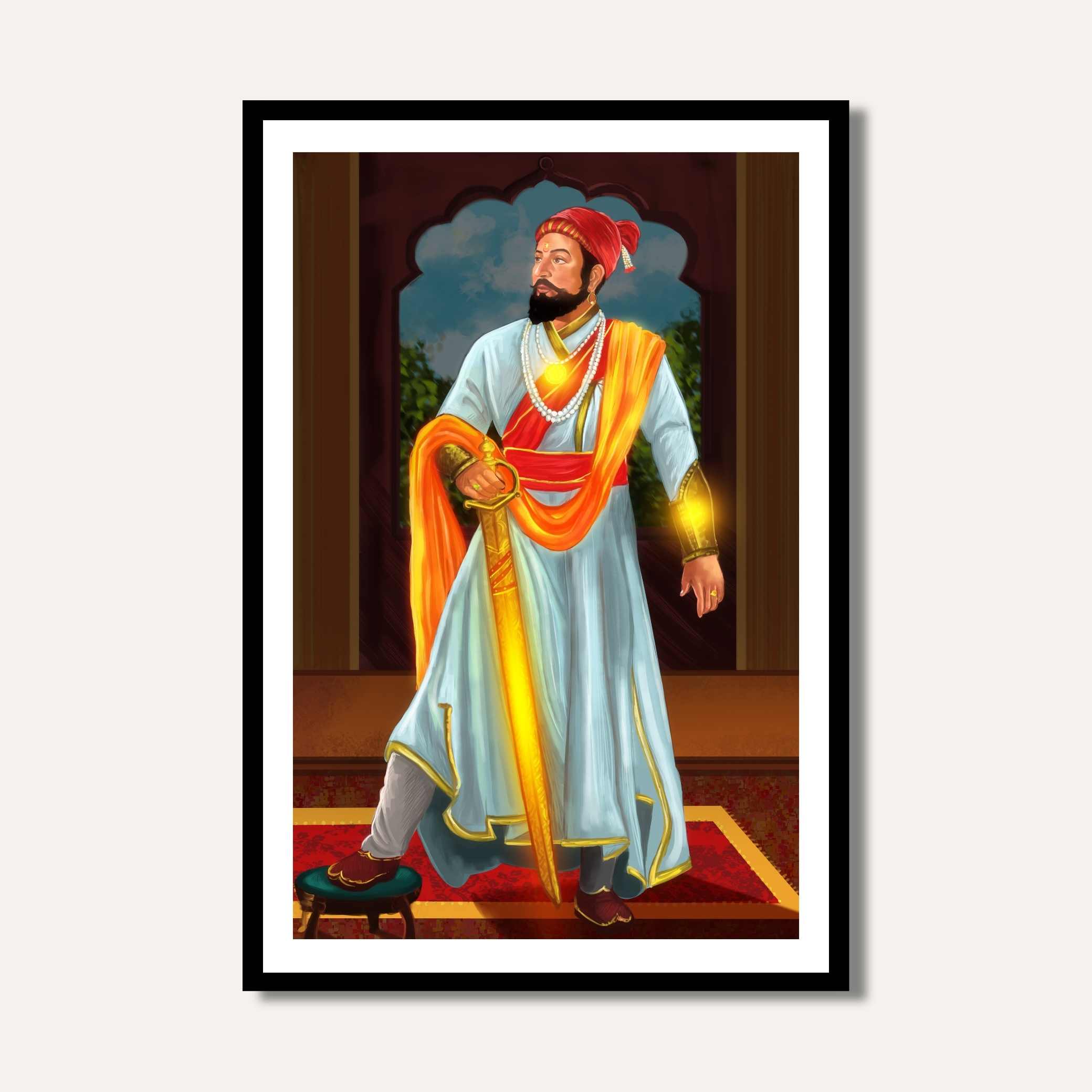 Shivaji Maharaj Painting for Living Room | Royal Maratha Wall Art | Giclée Fine Art Print 2 : 3 Vertical Premium Wall Art Canvas by MeriDeewar
