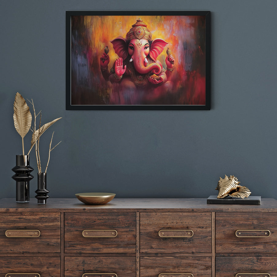 Shri Ganesha Oil Painting Premium Wall Art Canvas by MeriDeewar