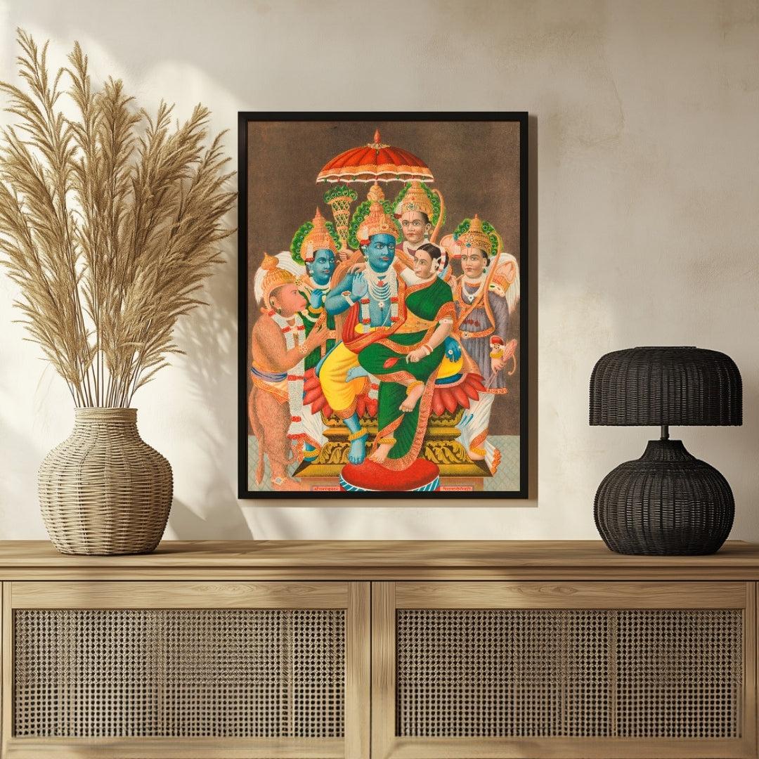 Shri Ram Panchayatam Painting for Home Decor | MeriDeewar 3 : 4 Vertical New Premium Wall Art Canvas by MeriDeewar