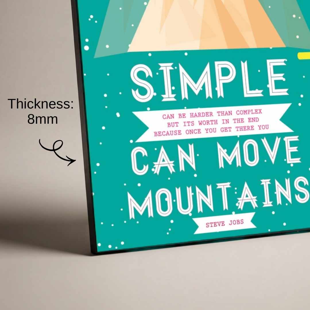 "Simple Can Move Mountains" Steve Jobs Quote Poster | Vertical Borderless Art Frame Poster Premium Wall Art Canvas by MeriDeewar