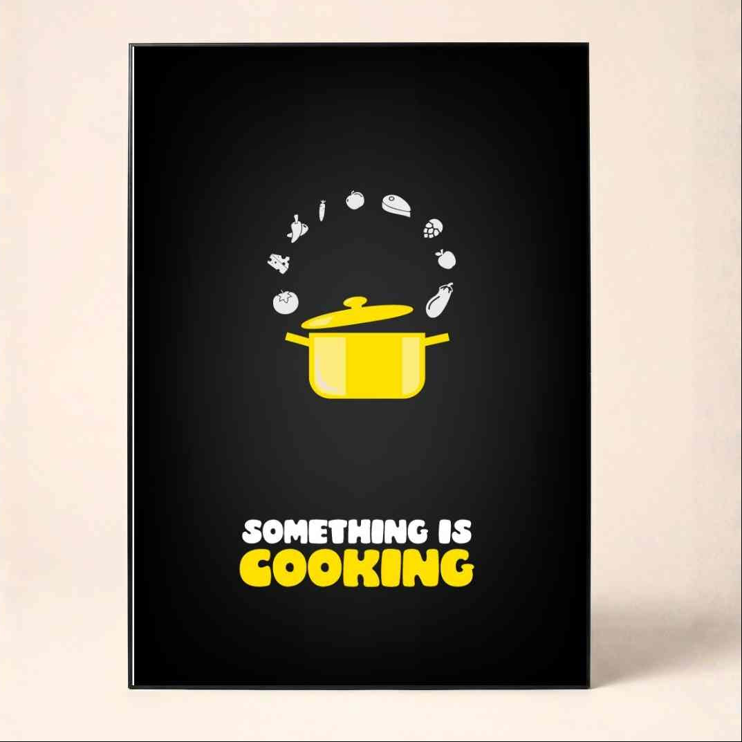 "Something Is Cooking" Kitchen Food Illustration Poster | Vertical Borderless Art Frame Poster Premium Wall Art Canvas by MeriDeewar