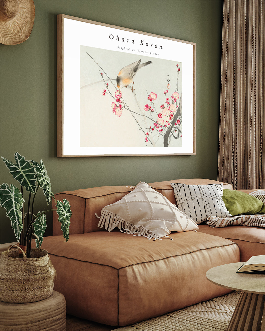 Songbird on Blossom Branch Paintin by Ohara Koson 3 : 4 Horizontal New Premium Wall Art Canvas by MeriDeewar