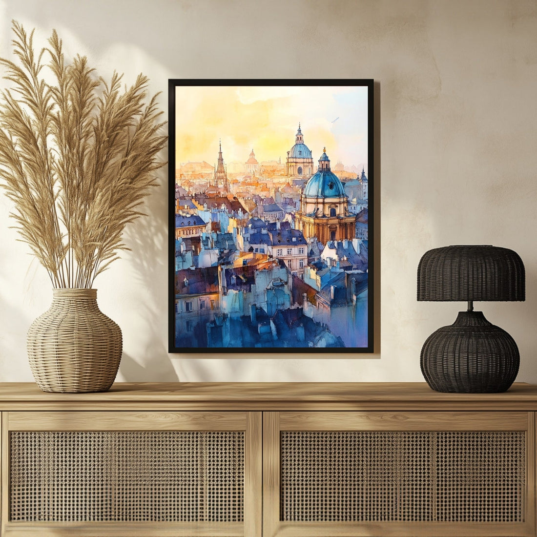 Spanish Landscape Watercolor – Artistic Decor for Home 3 : 4 Vertical New Premium Wall Art Canvas by MeriDeewar