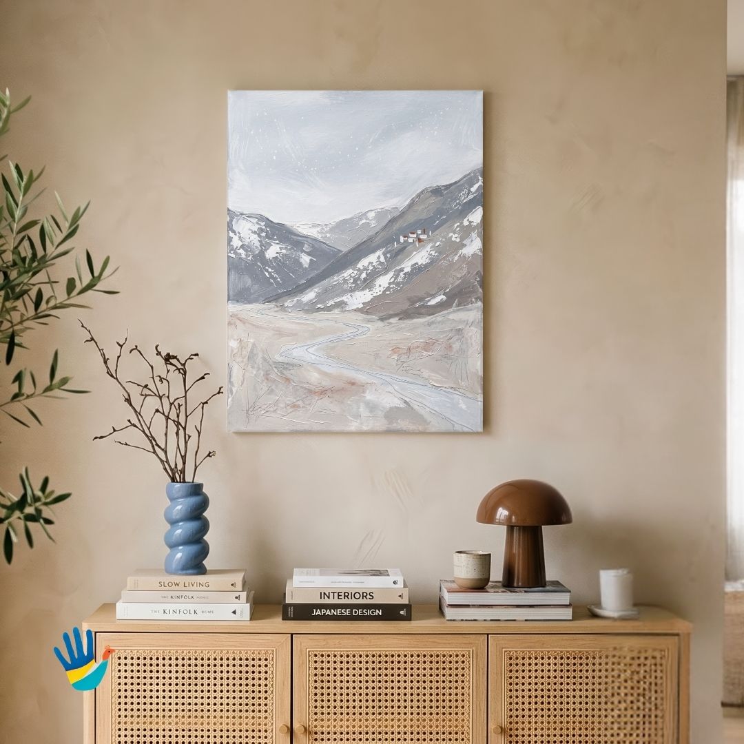Spiti Silence | Minimal Himalayan Abstract Art 3 : 4 Vertical Premium Wall Art Canvas by MeriDeewar