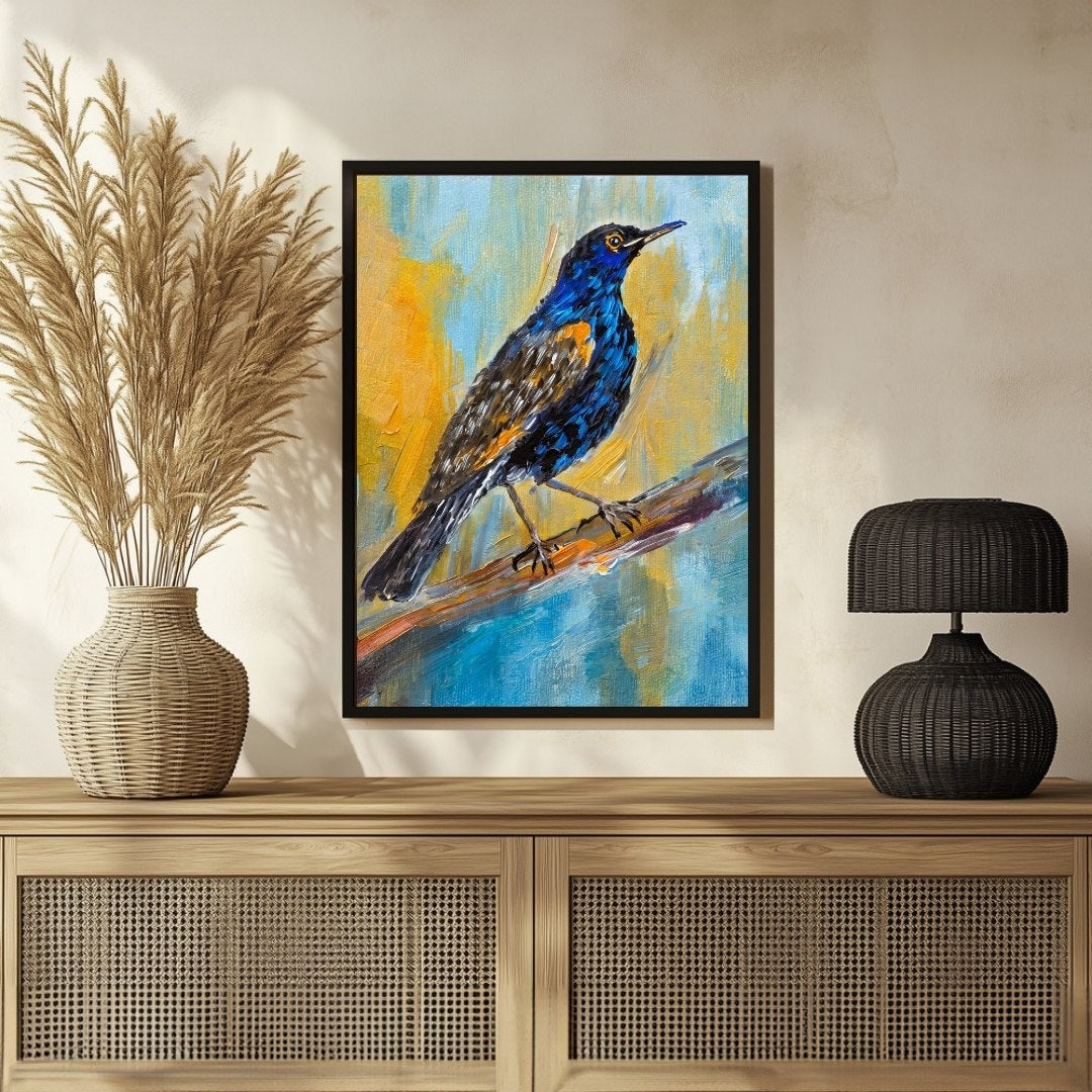 Starling Bird Abstract Art - Unique Wall Art for Living Spaces 3 : 4 Vertical New Premium Wall Art Canvas by MeriDeewar
