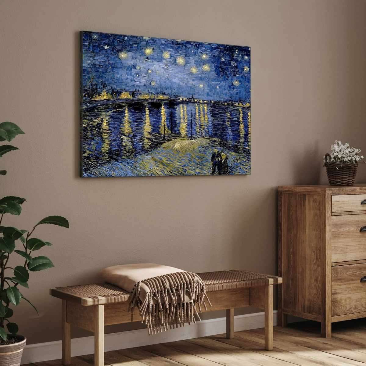 Starry Night Over the Rhone Van Gogh Painting for Living Room | Night Sky Wall Art 4 : 3 Horizontal Premium Wall Art Canvas by MeriDeewar