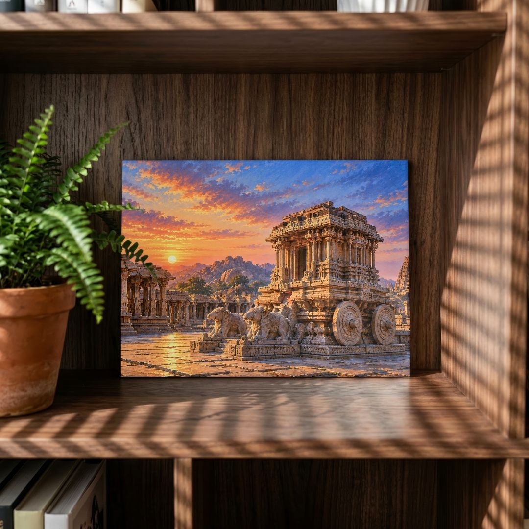 Stone Chariot Hampi | Sunset Vijayanagara Architecture Gallery Wrap Canvas Curate Gallery Wrap Premium Wall Art Canvas by MeriDeewar
