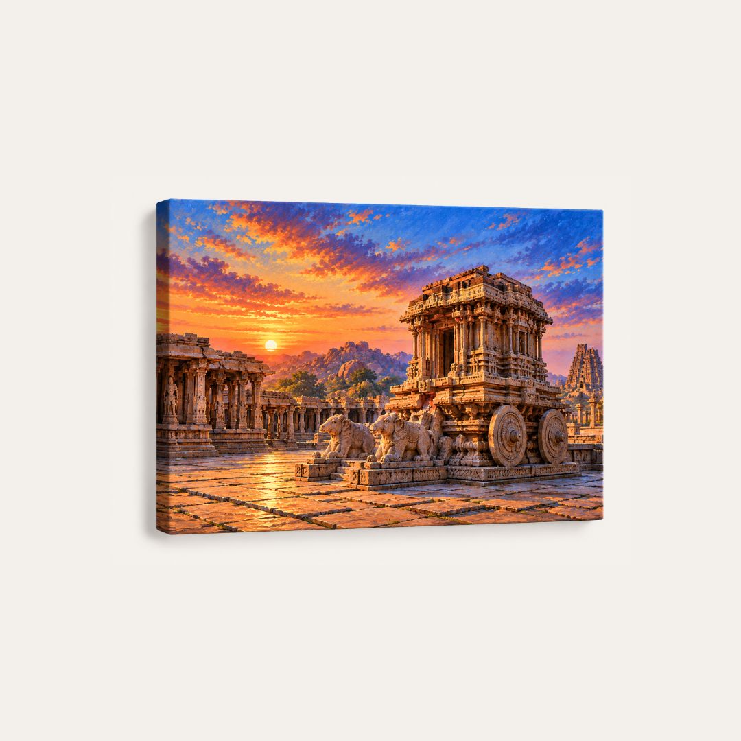 Stone Chariot Hampi | Sunset Vijayanagara Architecture Gallery Wrap Canvas Curate Premium Wall Art Canvas by MeriDeewar