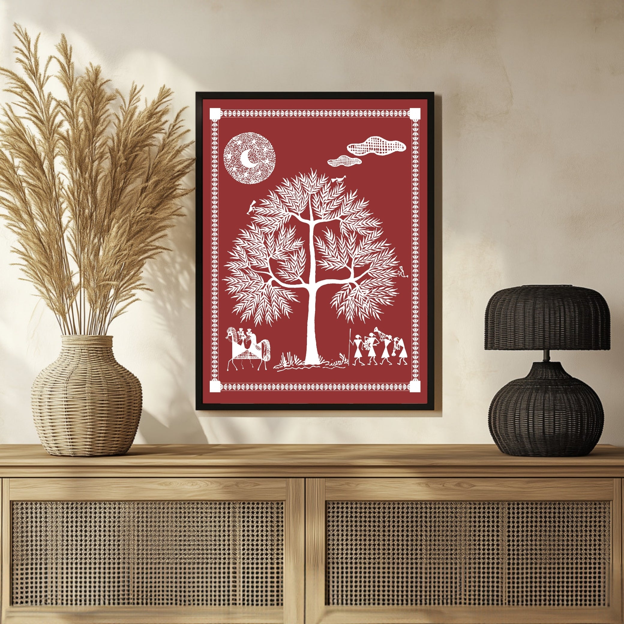 Stunning Warli Art Painting - Traditional Beauty for Your Walls 3 : 4 Vertical New Premium Wall Art Canvas by MeriDeewar