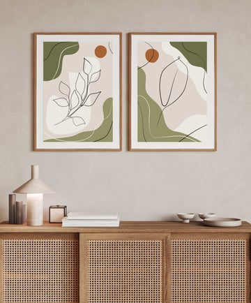 Stylish Flower Line Art with Abstract Shapes - Home Decor Walls Premium Wall Art Canvas by MeriDeewar