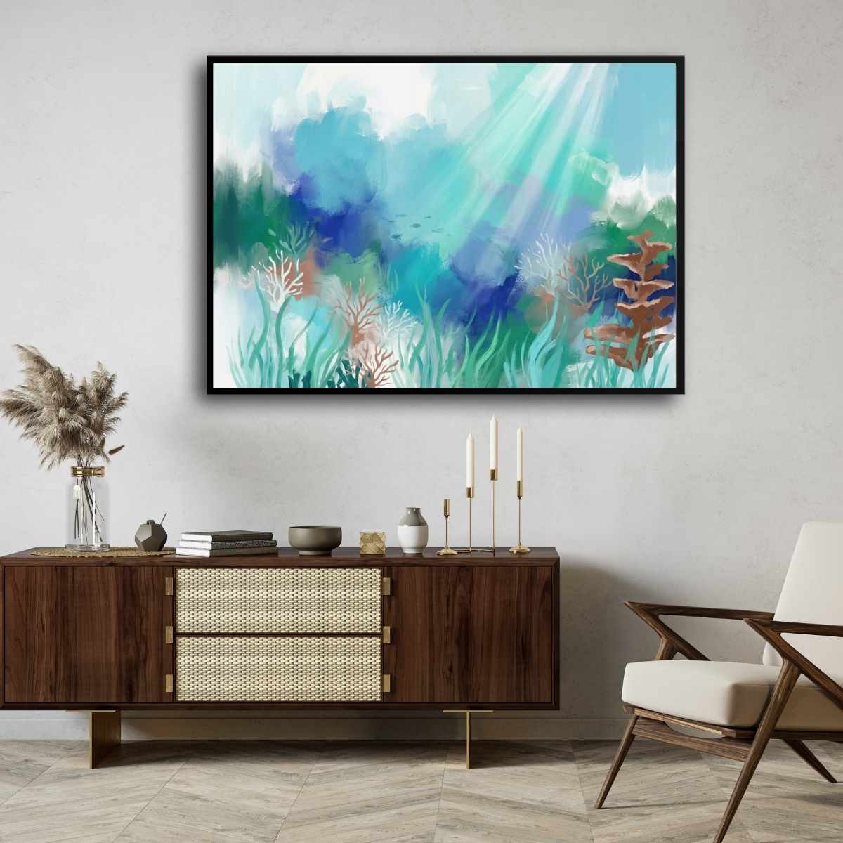 "Submerged Depths" Modern Abstract Underwater Giclée Print | Wall Art 3 : 4 Horizontal New Premium Wall Art Canvas by MeriDeewar