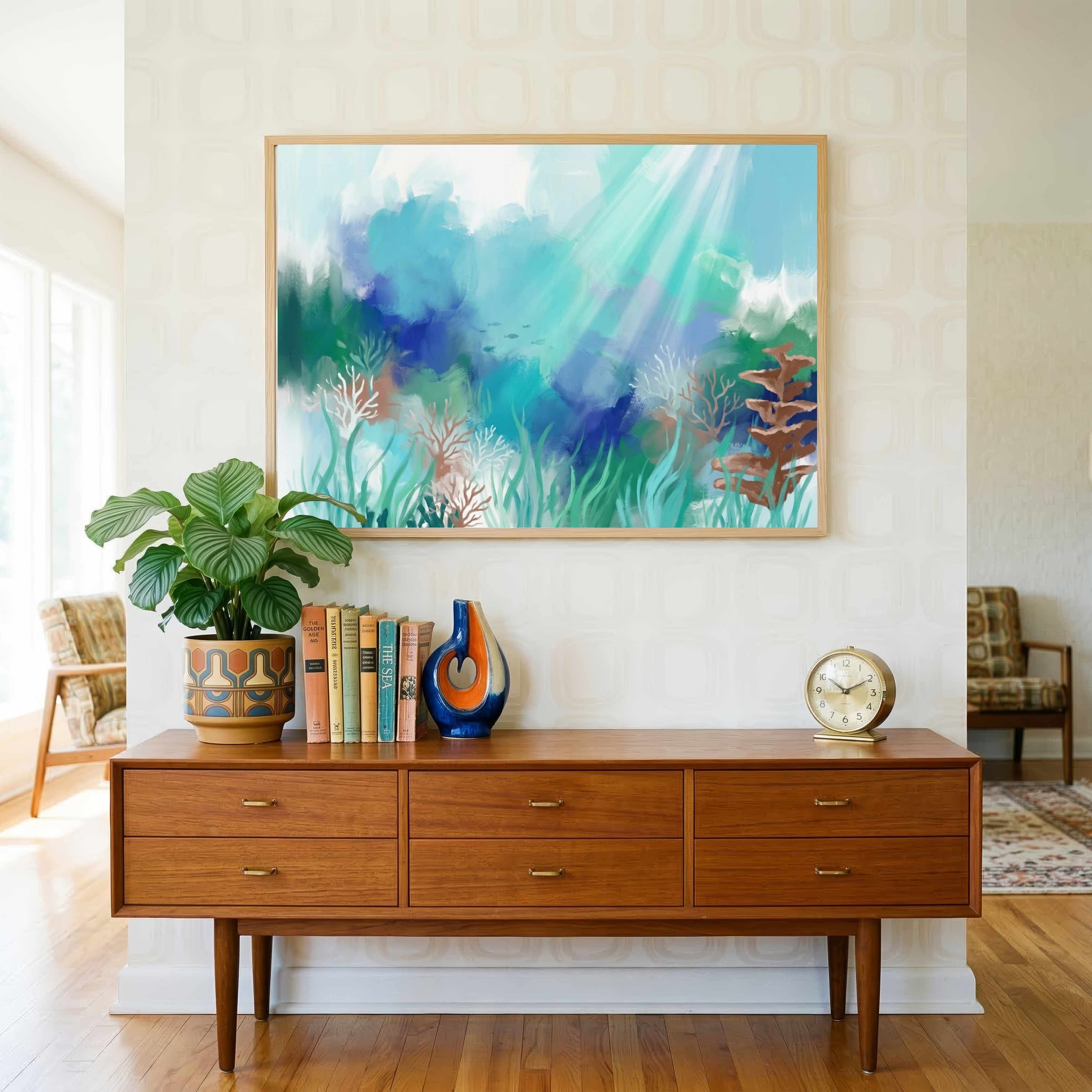 "Submerged Depths" Modern Abstract Underwater Giclée Print | Wall Art 3 : 4 Horizontal New Premium Wall Art Canvas by MeriDeewar