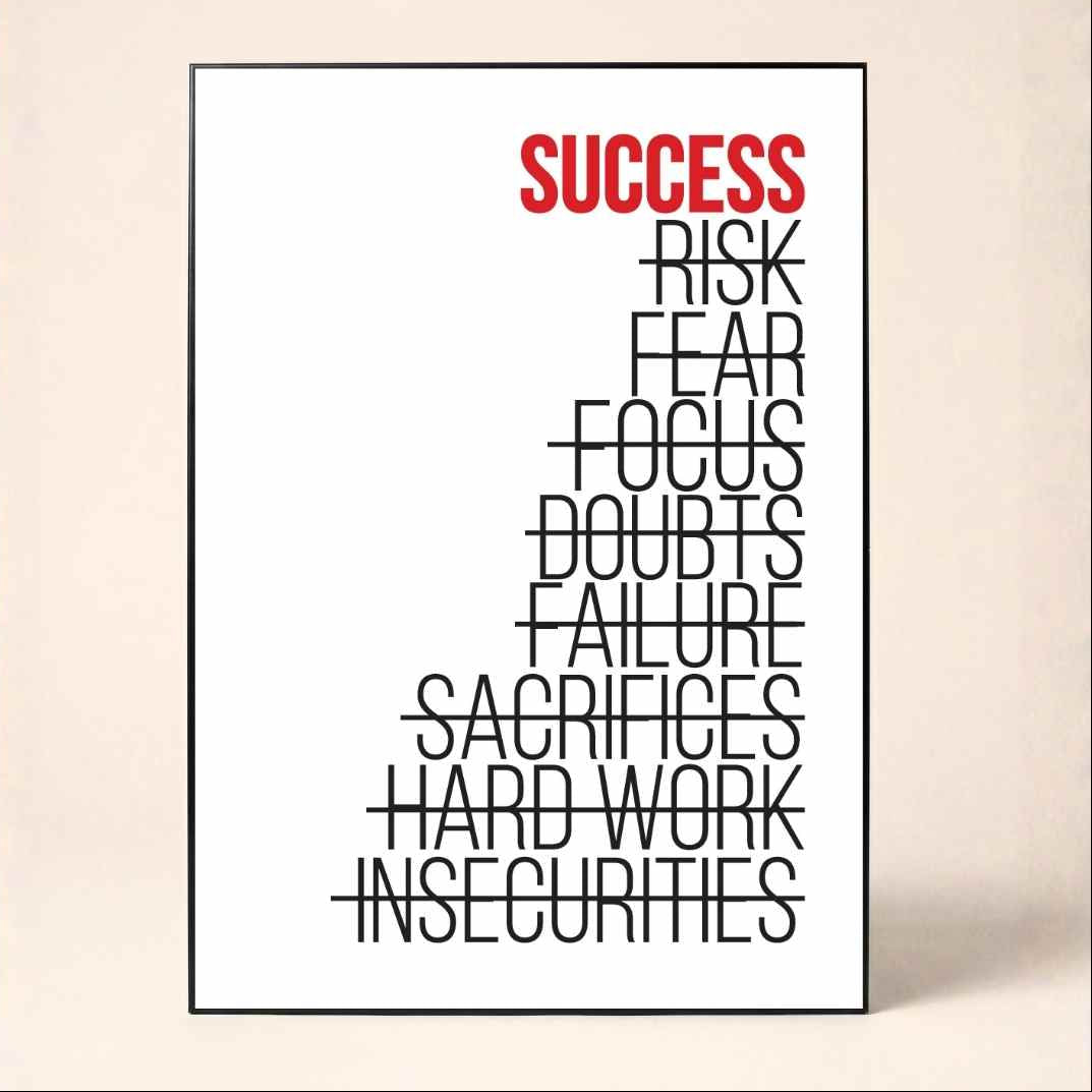 "Success " Motivational Typographic Poster | Vertical Borderless Art Frame Poster Premium Wall Art Canvas by MeriDeewar