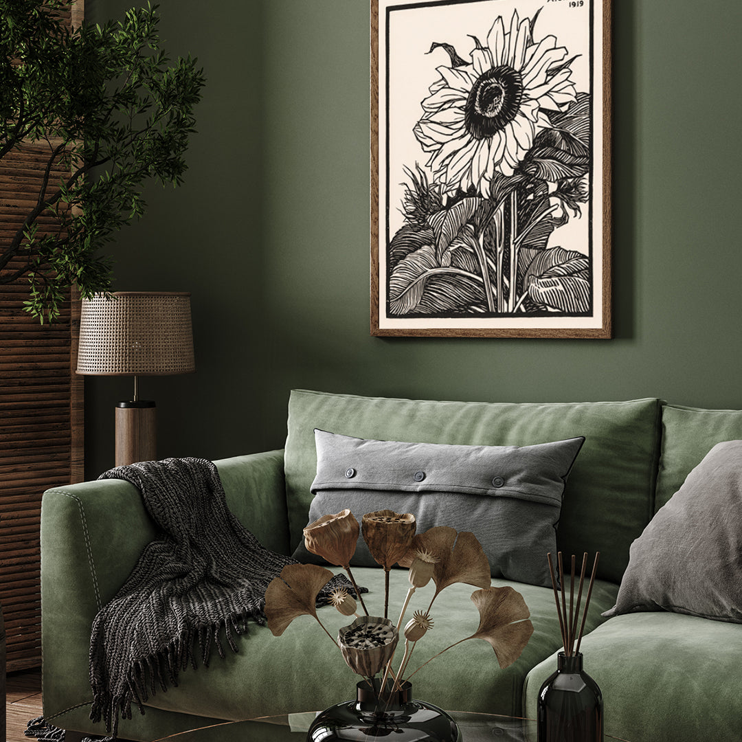 Sunflower Black and White Poster by Julie de Graag 3 : 4 Vertical New Premium Wall Art Canvas by MeriDeewar
