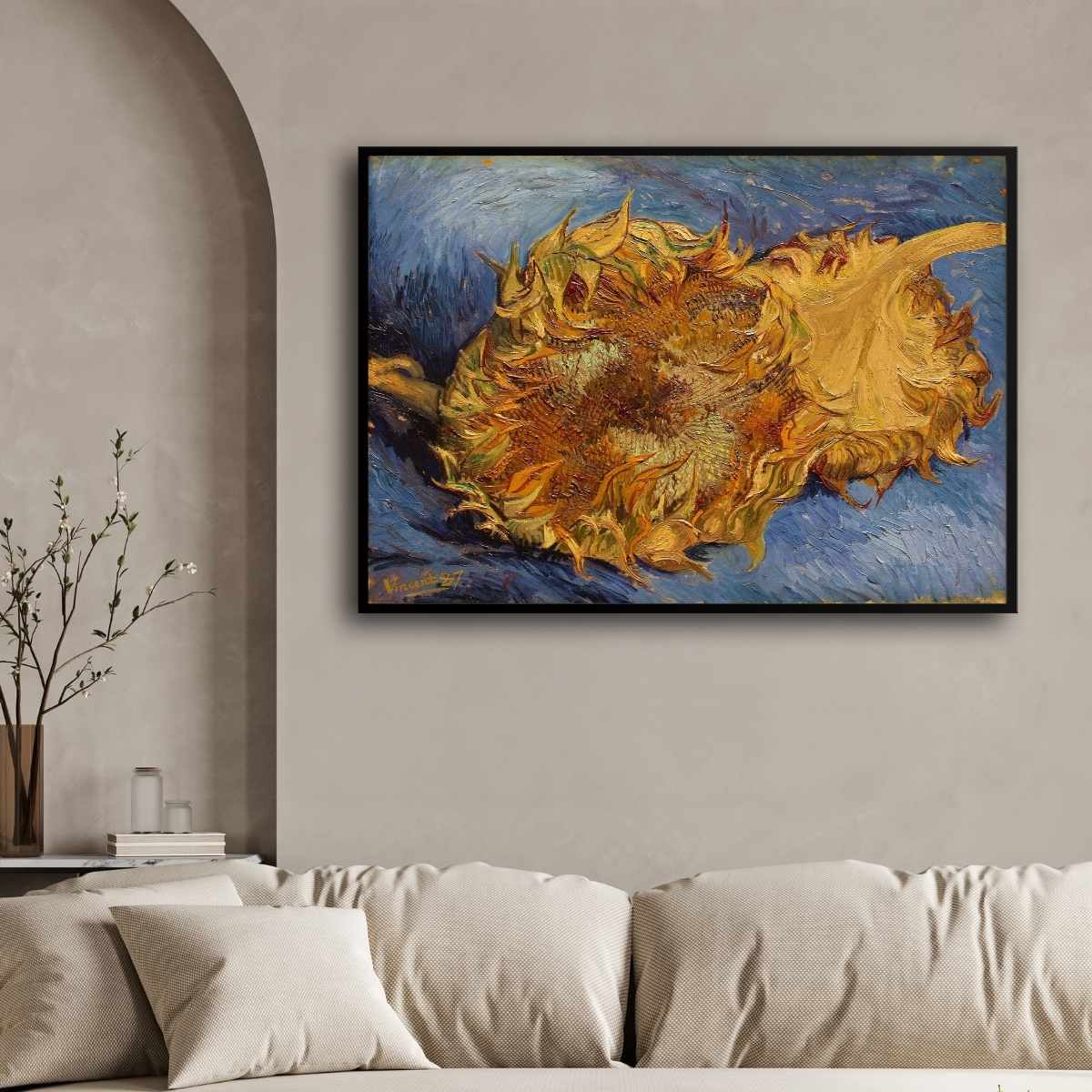 Sunflower Painting for Living Room | Van Gogh Two Cut Sunflowers | Wall Art Print 3 : 2 Horizontal Premium Wall Art Canvas by MeriDeewar