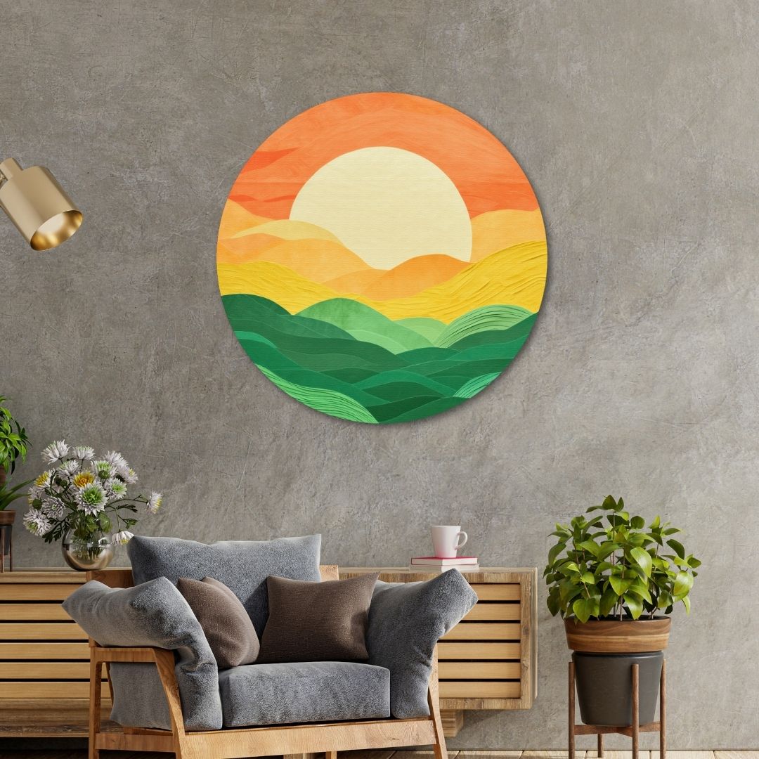 Sunset Pattern Circular Canvas Frame Circular Canvas Frame Premium Wall Art Canvas by MeriDeewar