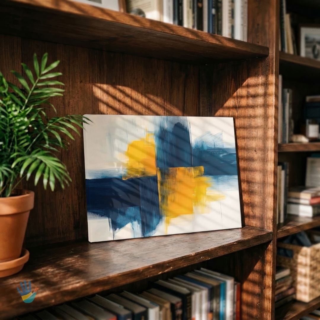 Surya & Sagar | Solar Gold & Oceanic Indigo Wall Art 4 : 3 Horizontal Premium Wall Art Canvas by MeriDeewar