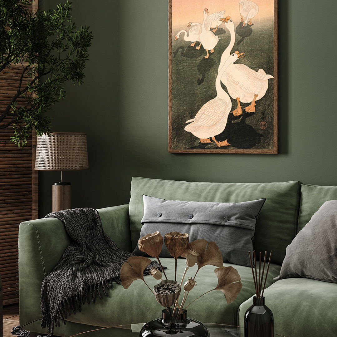 Swan /Chinese Geese 2 by Ohara Koson 3 : 4 Vertical New Premium Wall Art Canvas by MeriDeewar