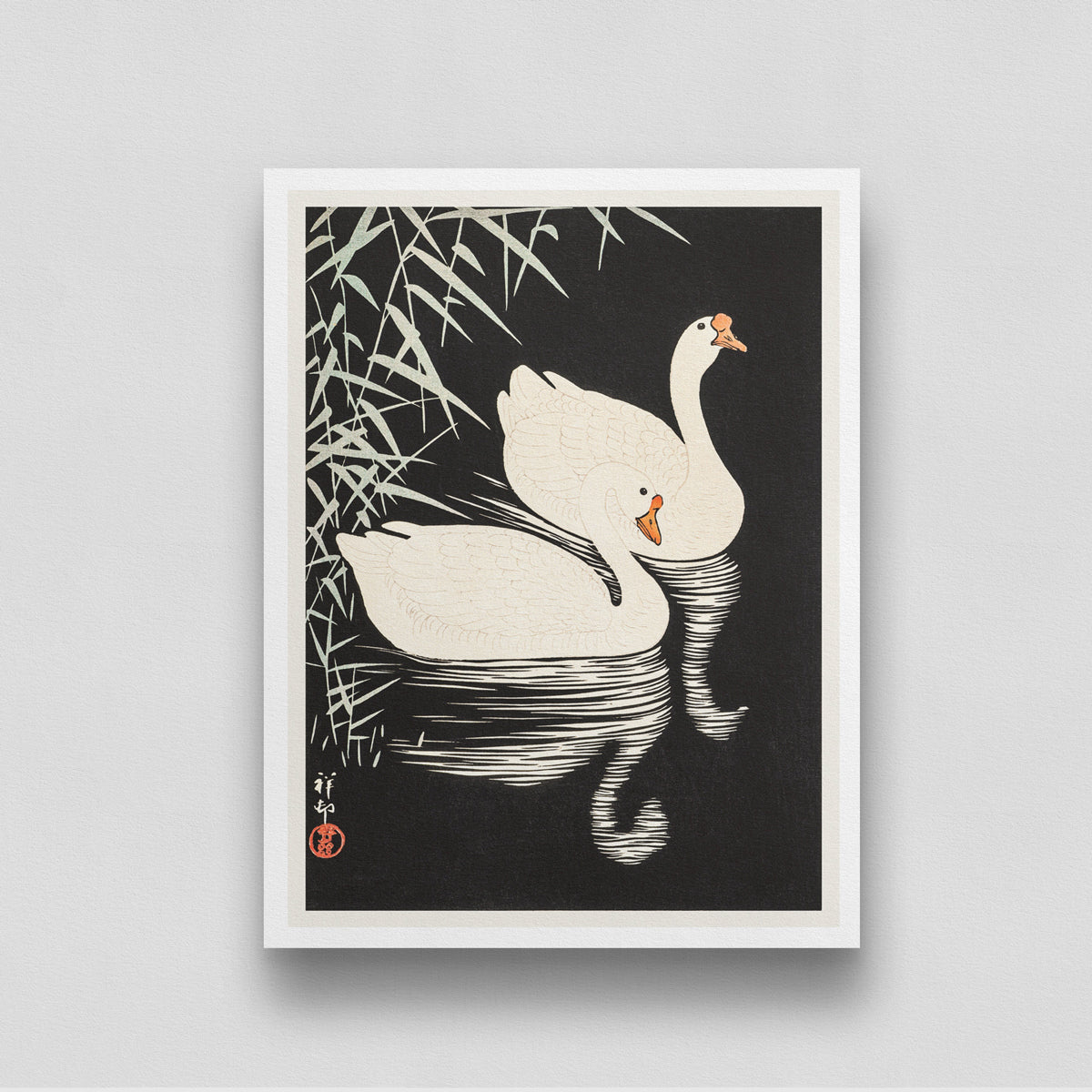 Swan /Chinese Geese by Ohara Koson 3 : 4 Vertical New Premium Wall Art Canvas by MeriDeewar