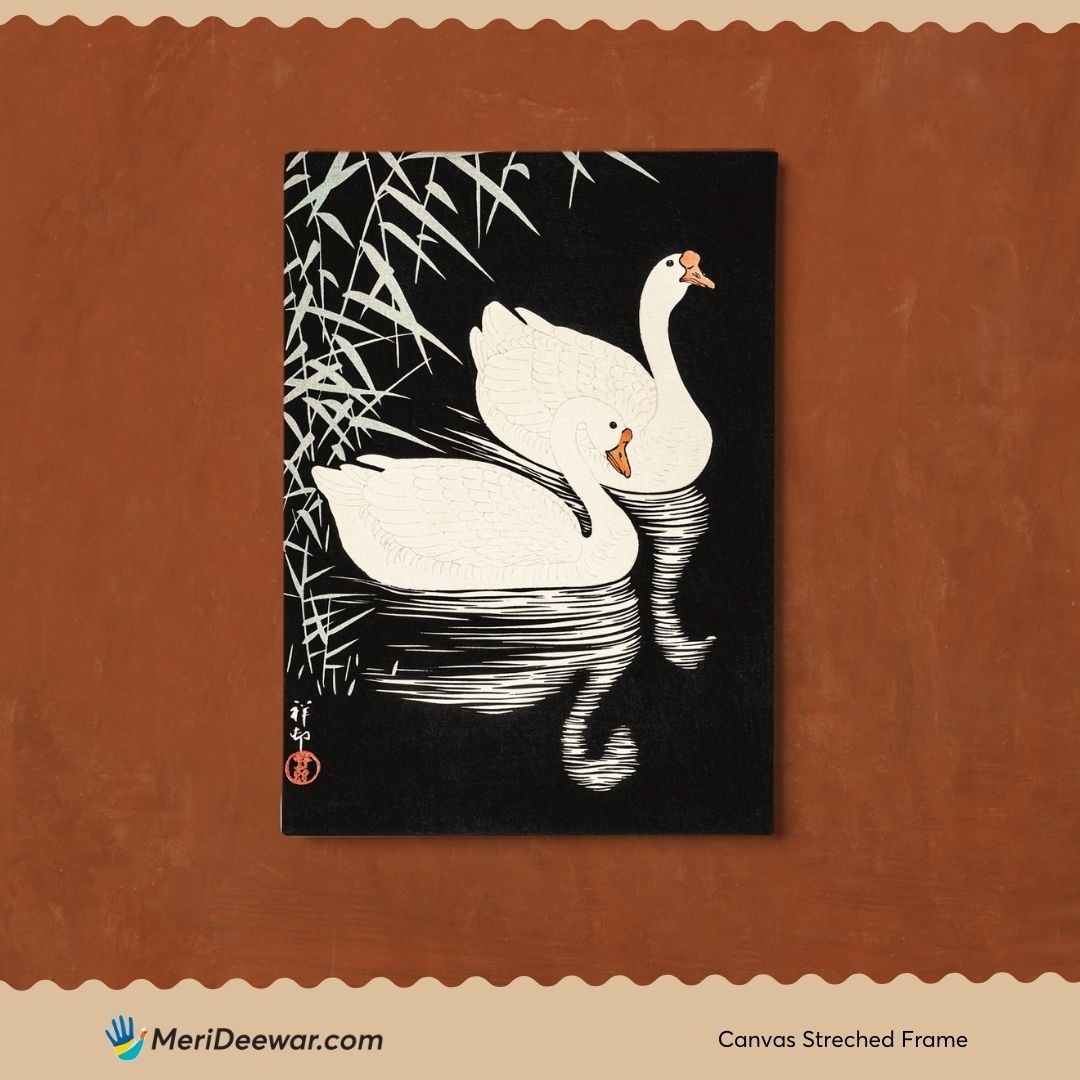 Swan /Chinese Geese by Ohara Koson 3 : 4 Vertical New Premium Wall Art Canvas by MeriDeewar