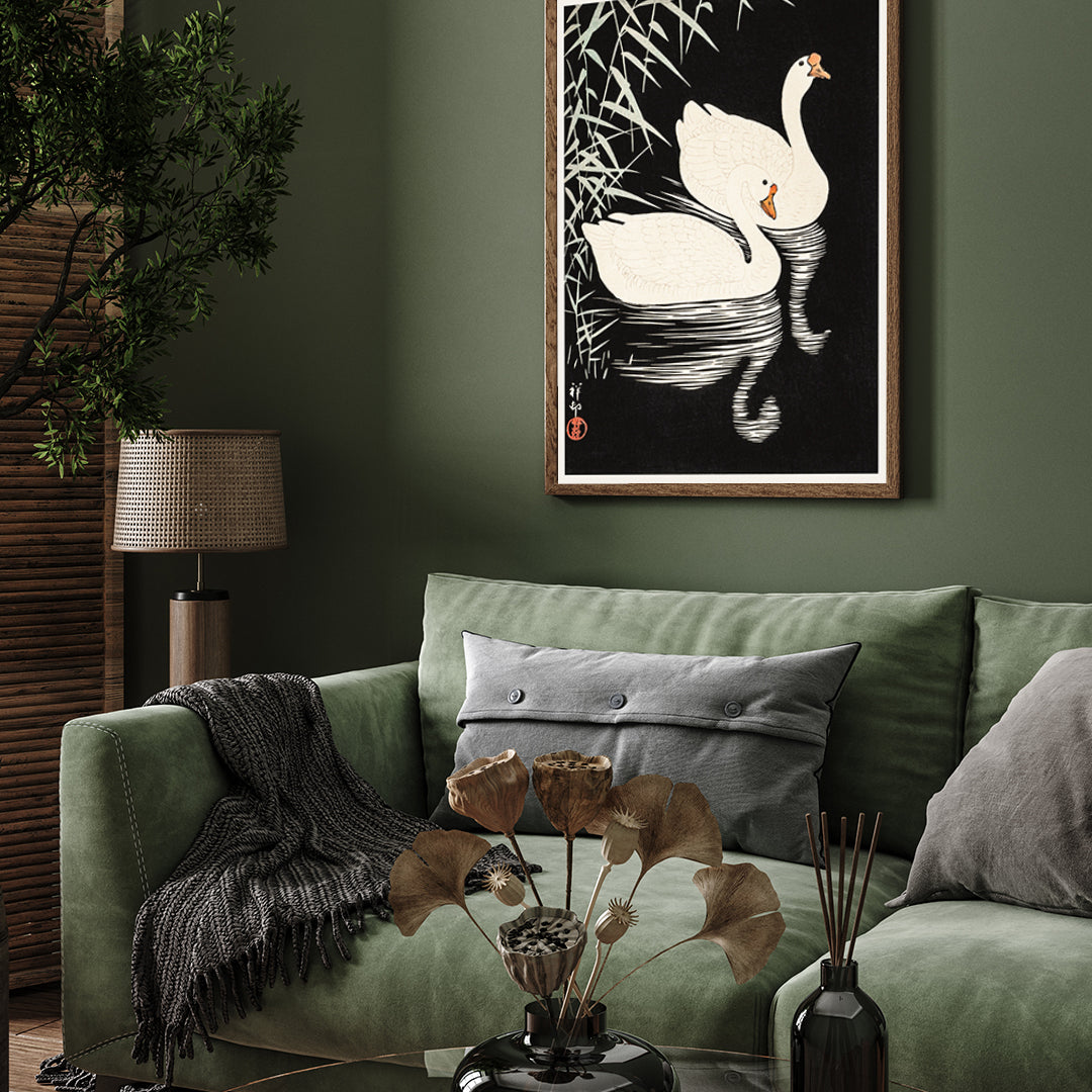 Swan /Chinese Geese by Ohara Koson 3 : 4 Vertical New Premium Wall Art Canvas by MeriDeewar