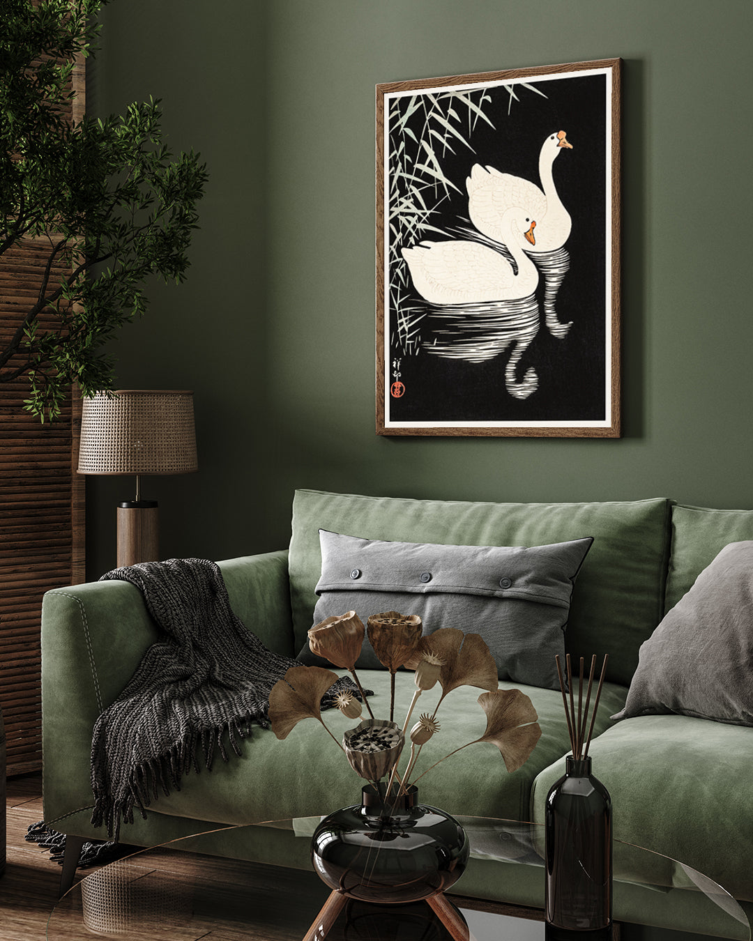 Swan /Chinese Geese by Ohara Koson 3 : 4 Vertical New Premium Wall Art Canvas by MeriDeewar
