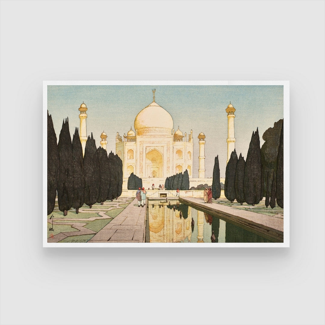 Taj Mahal at Sunrise – Yoshida Hiroshi Japanese Woodblock Print 2 : 3 Horizontal Premium Wall Art Canvas by MeriDeewar