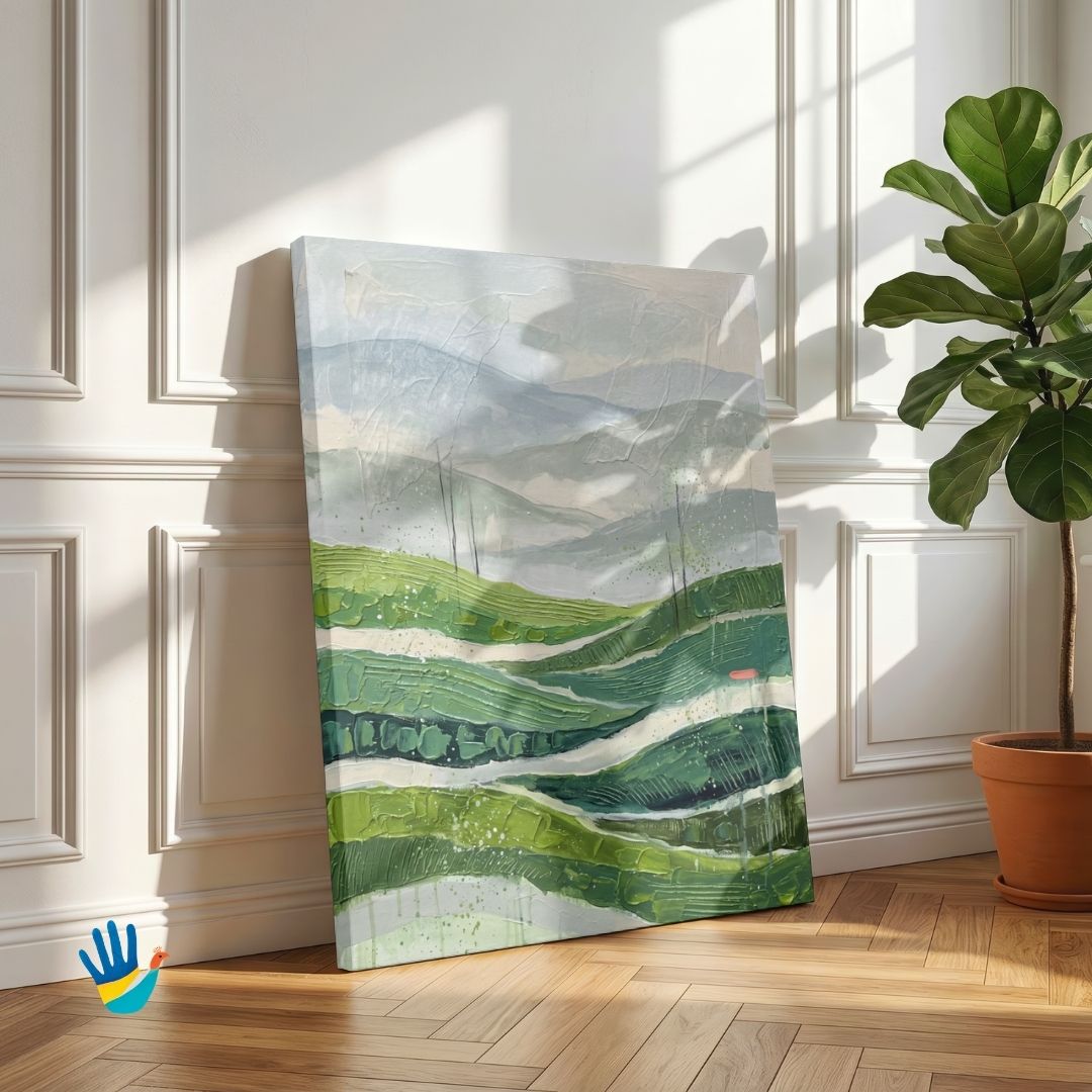 Tea Country Mist | Munnar Tea Garden Abstract Art 2 : 3 Vertical Premium Wall Art Canvas by MeriDeewar