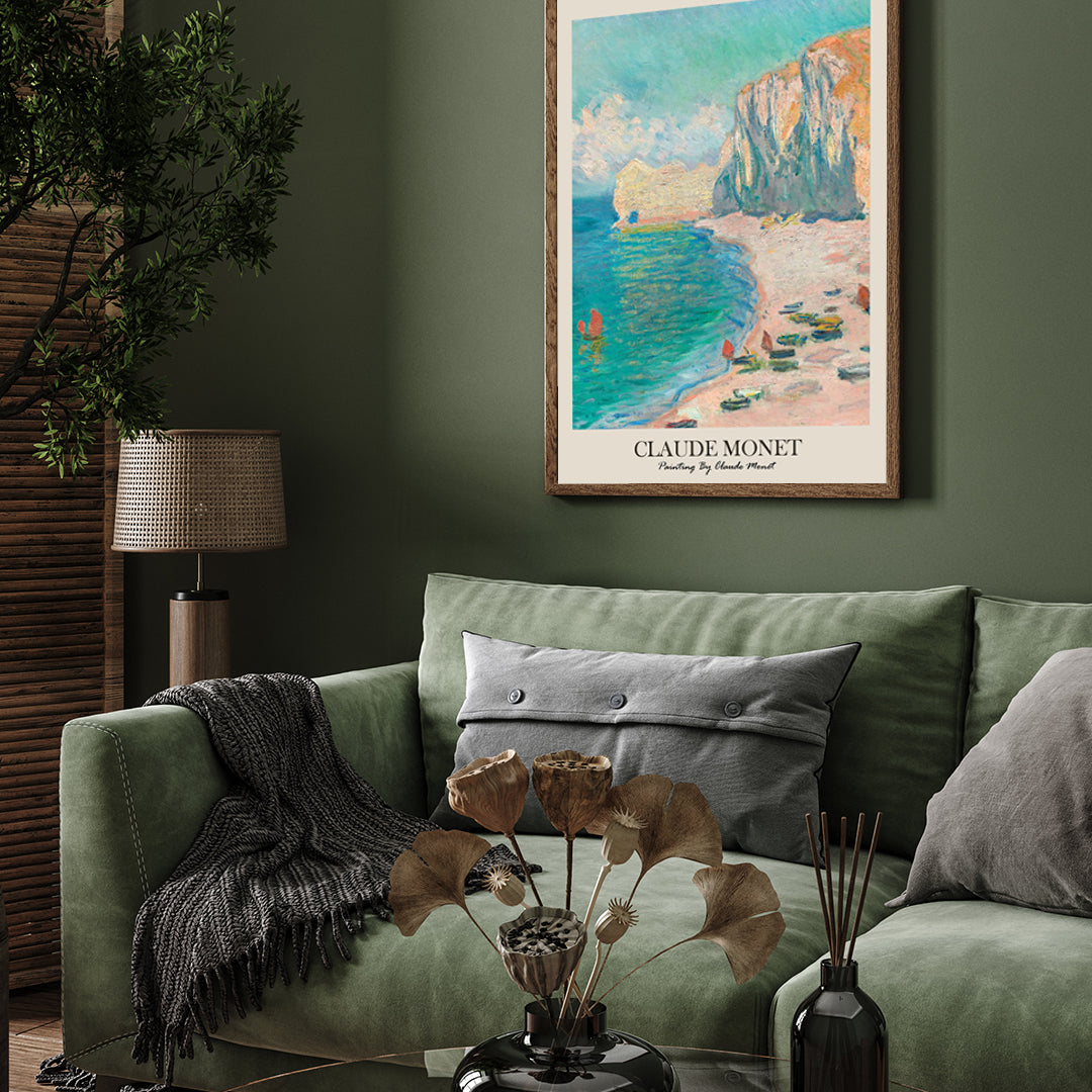 The Beach and the Falaise Painting By Claude Monet 3 : 4 Vertical New Premium Wall Art Canvas by MeriDeewar
