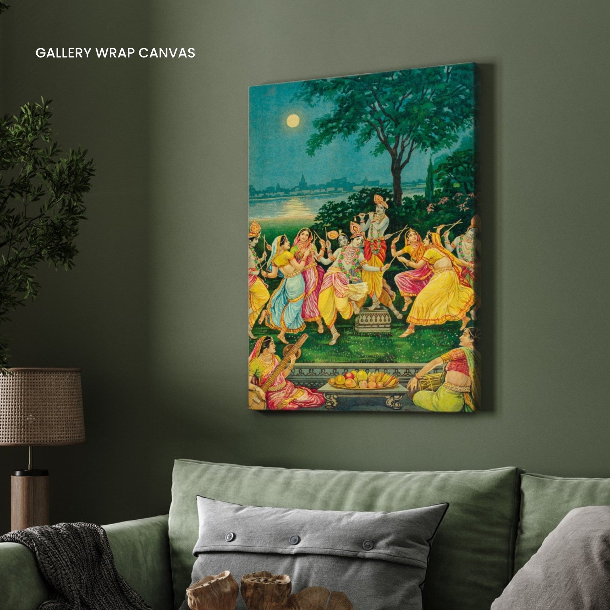 The Divine Raas Leela - Krishna and Gopis Moonlit Dance Painting 2 : 3 Vertical Premium Wall Art Canvas by MeriDeewar
