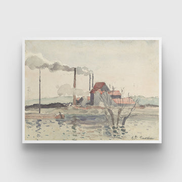 The Factory at Pontoise Painting by Camille Pissarro 3 : 4 Horizontal New Premium Wall Art Canvas by MeriDeewar