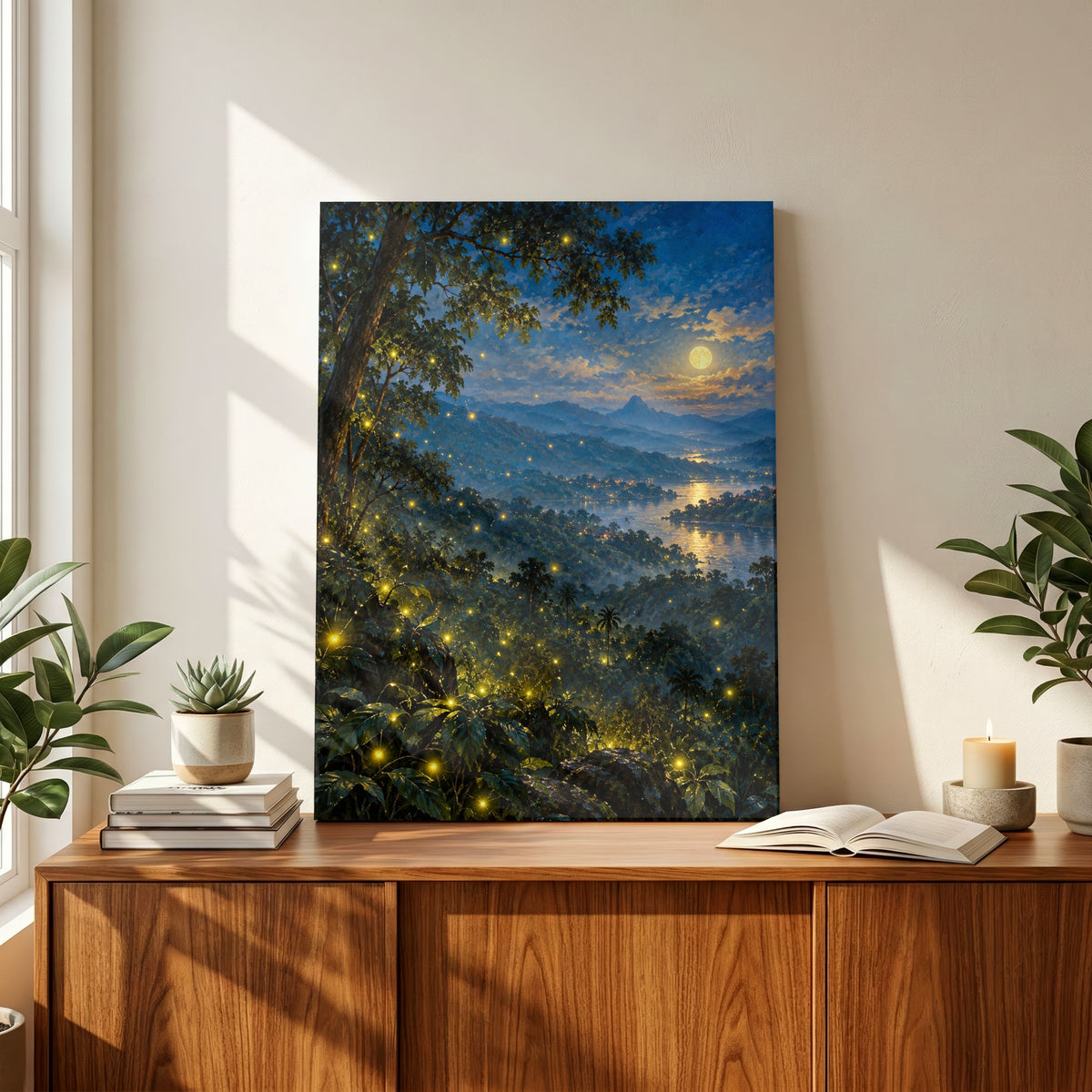 The Firefly Forest | Moonlit Western Ghats Night Gallery Wrap Canvas Curate Gallery Wrap Premium Wall Art Canvas by MeriDeewar