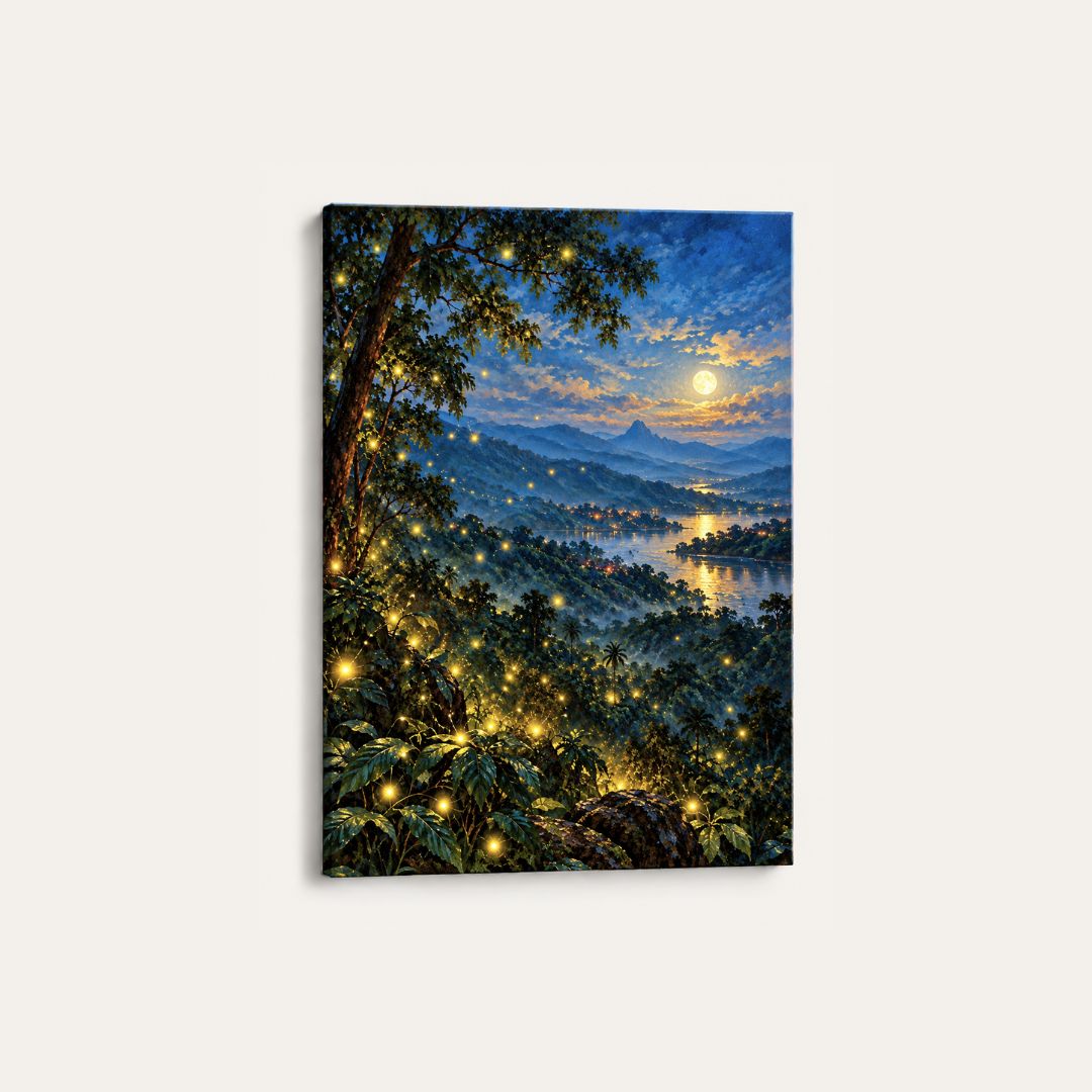 The Firefly Forest | Moonlit Western Ghats Night Gallery Wrap Canvas Curate Premium Wall Art Canvas by MeriDeewar