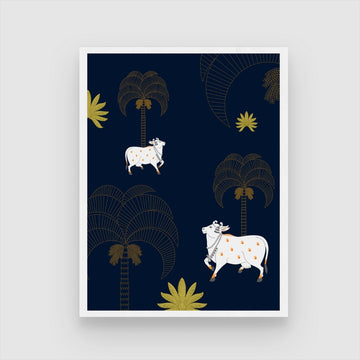 The Sacred Cow Pichwai Painting 3 : 4 Vertical New Premium Wall Art Canvas by MeriDeewar